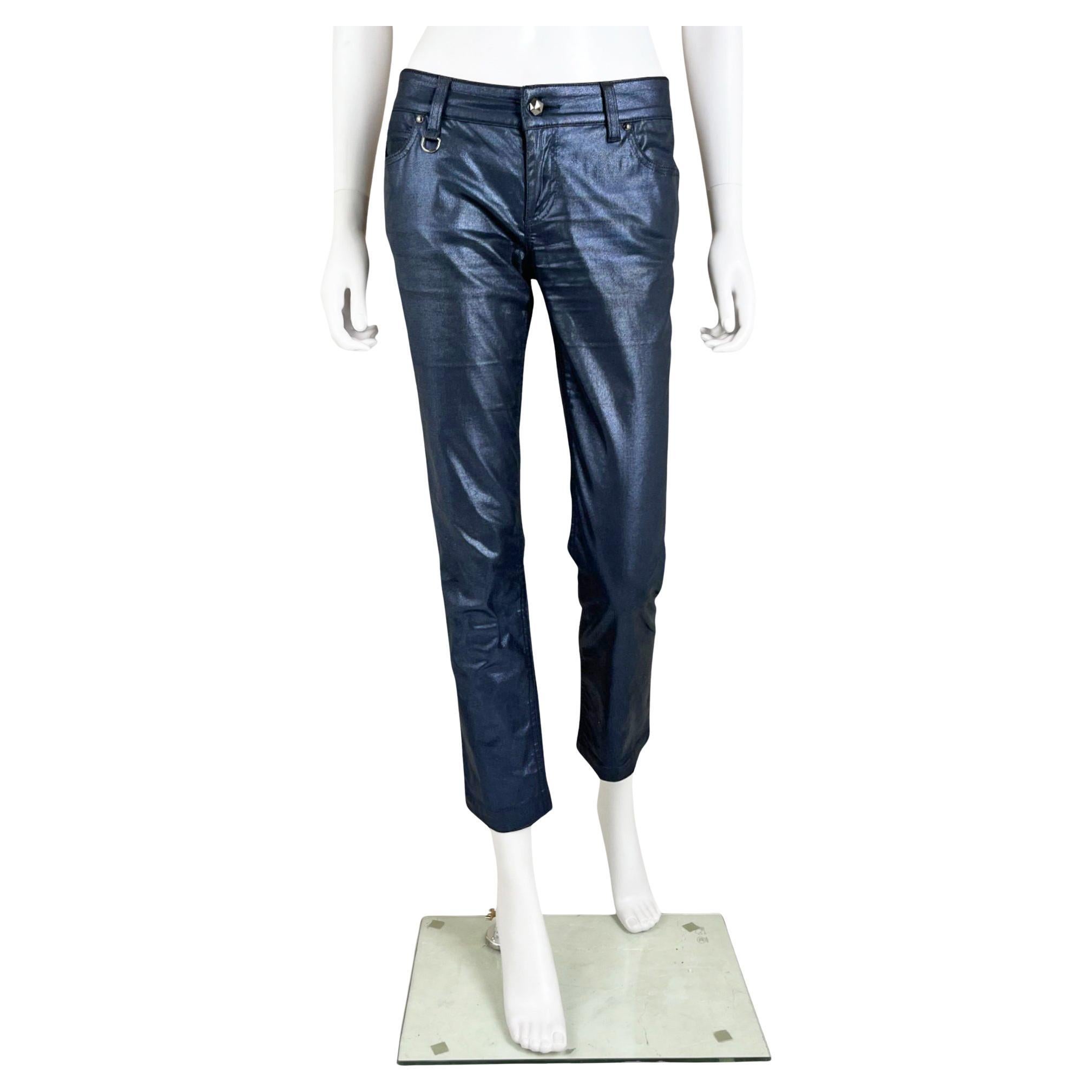 Gucci by Frida Giannini F/W 2009 Vaqueros encerados de satén azul oscuro en venta
