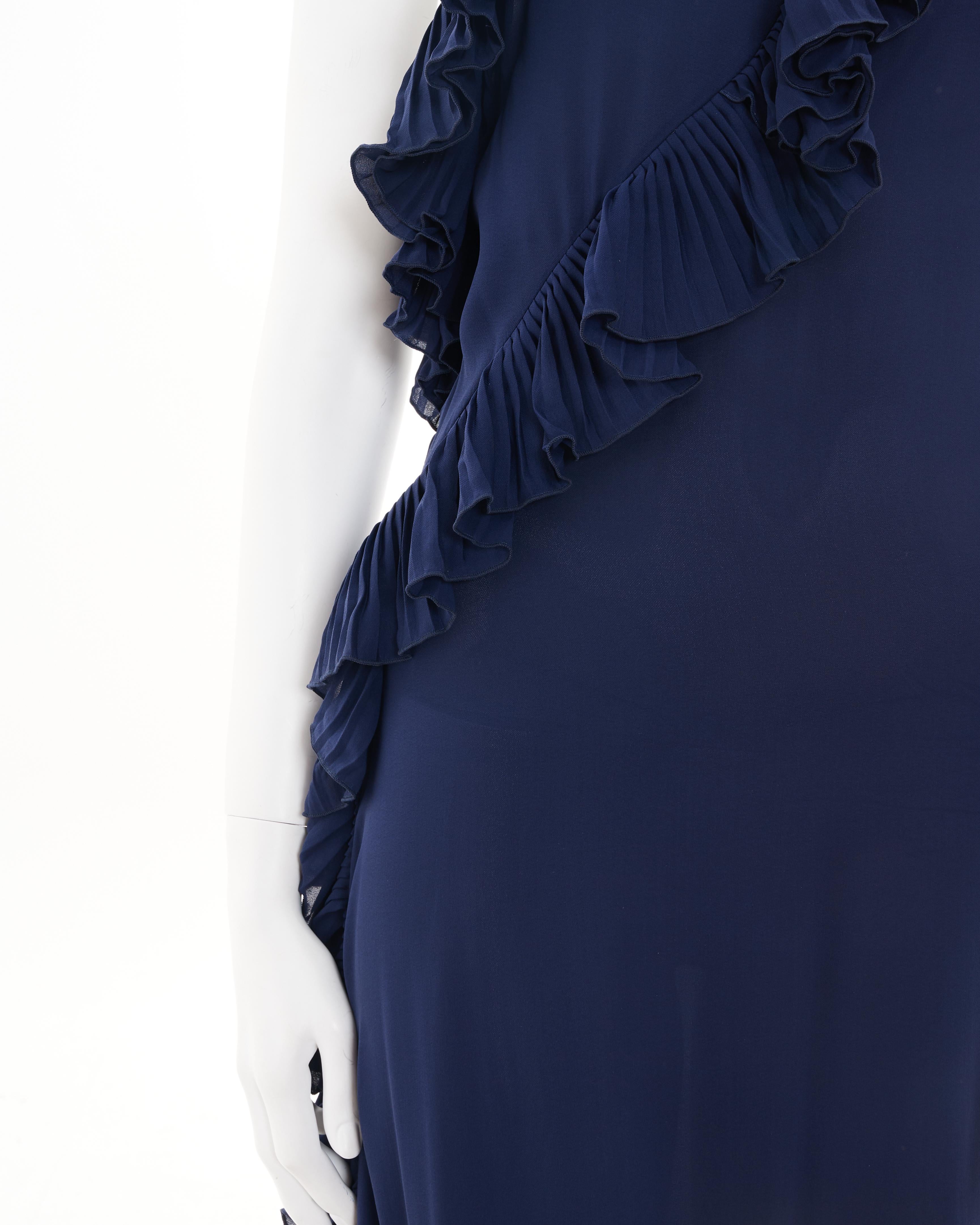 Gucci by Frida Giannini F/W 2012 Blue Silk Ruffle Evening Dress For Sale 6