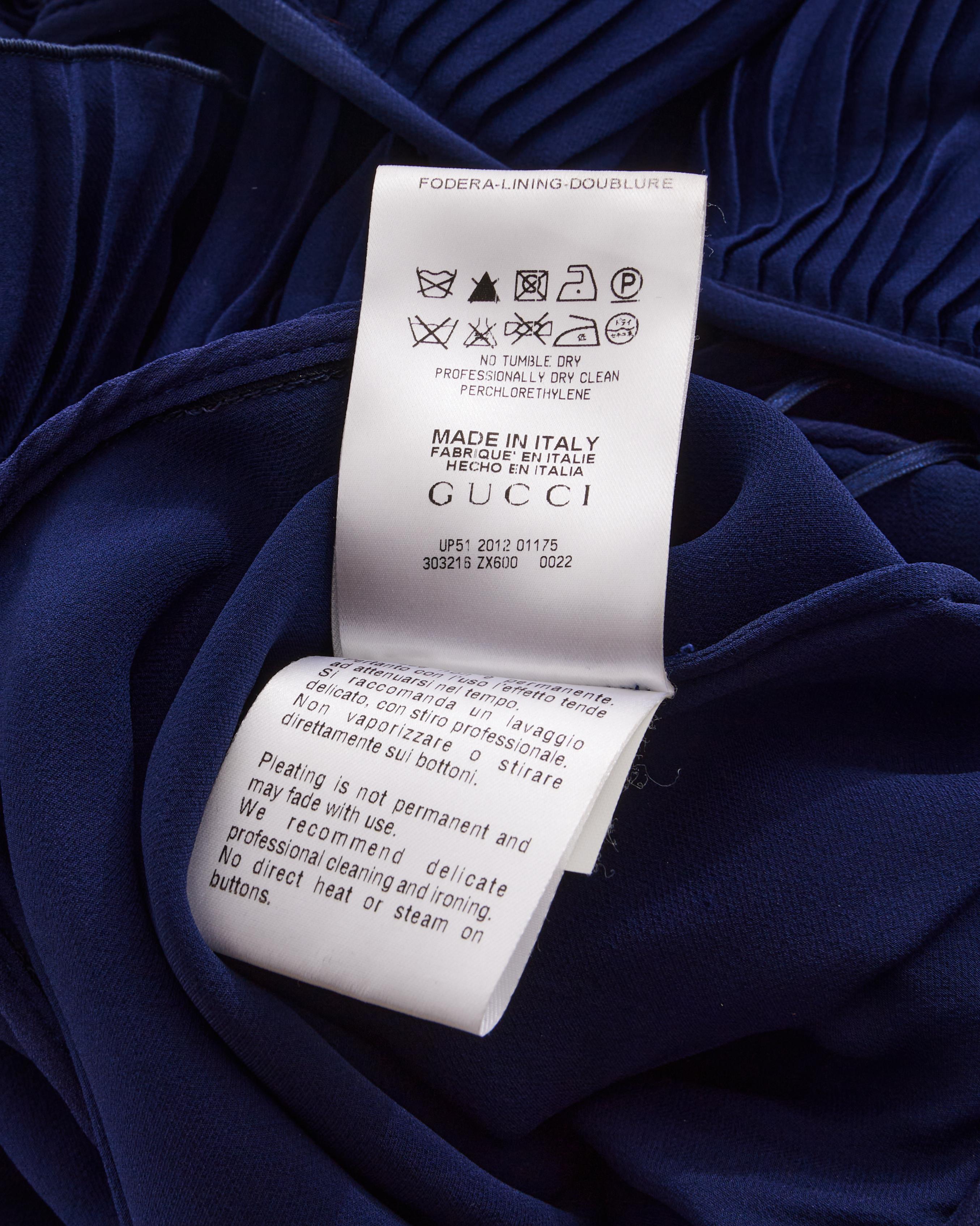 Black Gucci by Frida Giannini F/W 2012 Blue Silk Ruffle Evening Dress For Sale