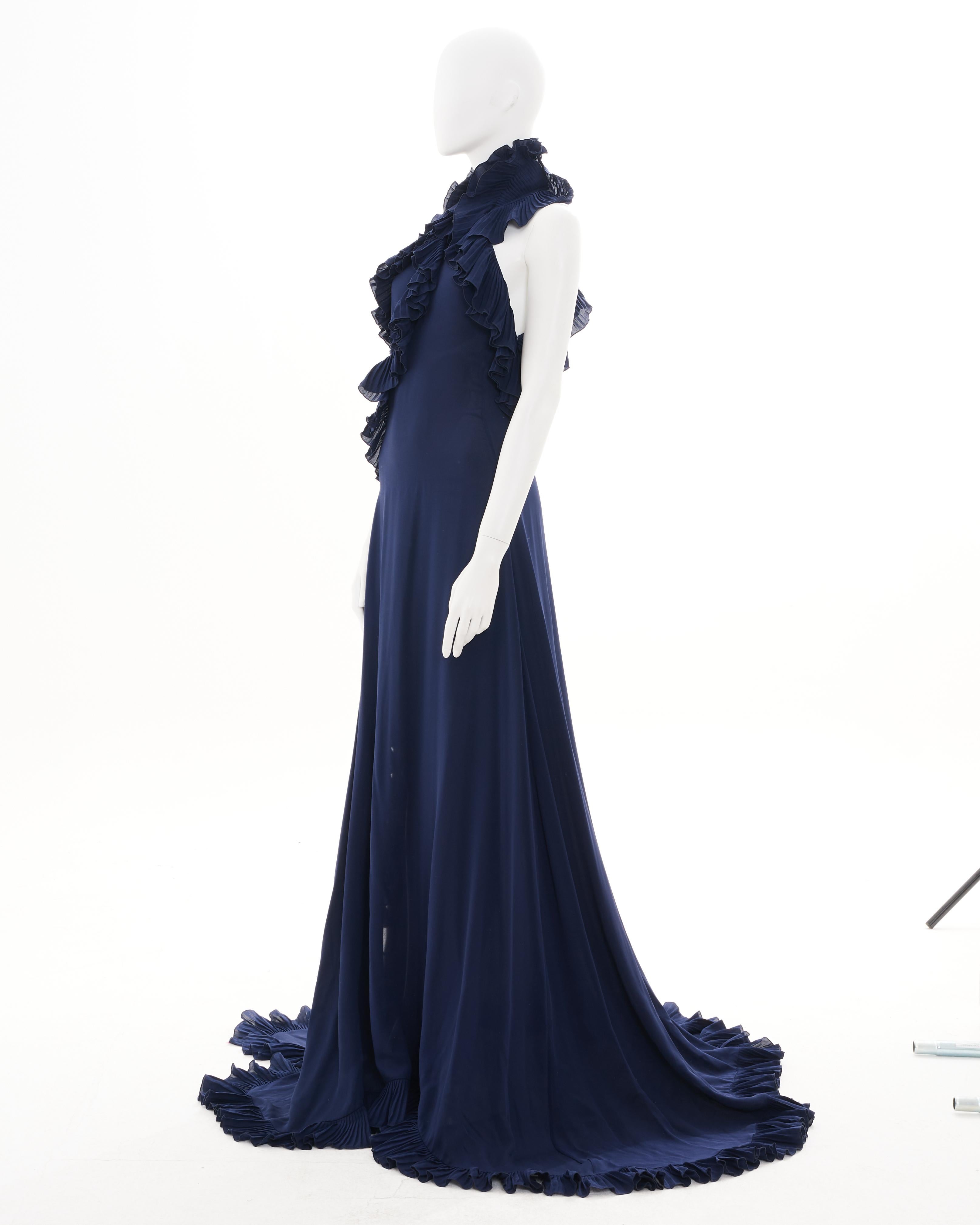 Gucci by Frida Giannini F/W 2012 Blue Silk Ruffle Evening Dress In Excellent Condition For Sale In Milano, IT