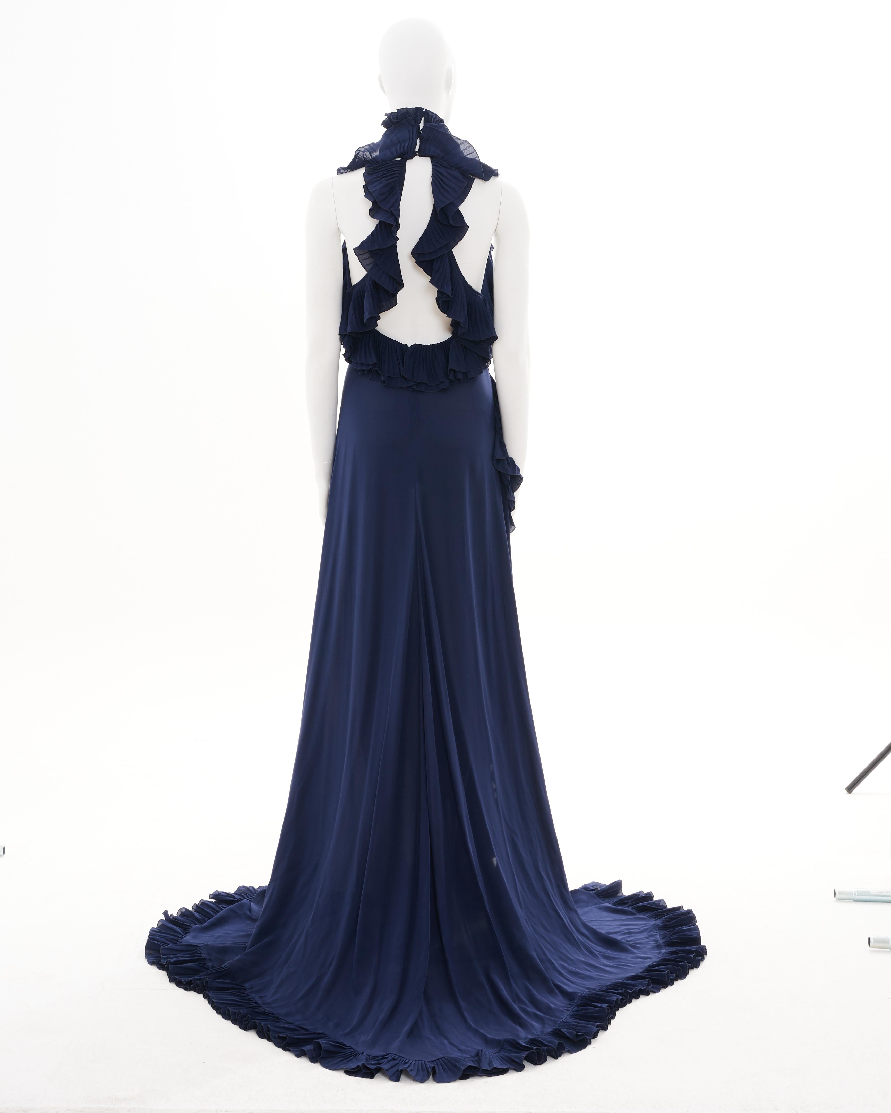 Women's Gucci by Frida Giannini F/W 2012 Blue Silk Ruffle Evening Dress For Sale