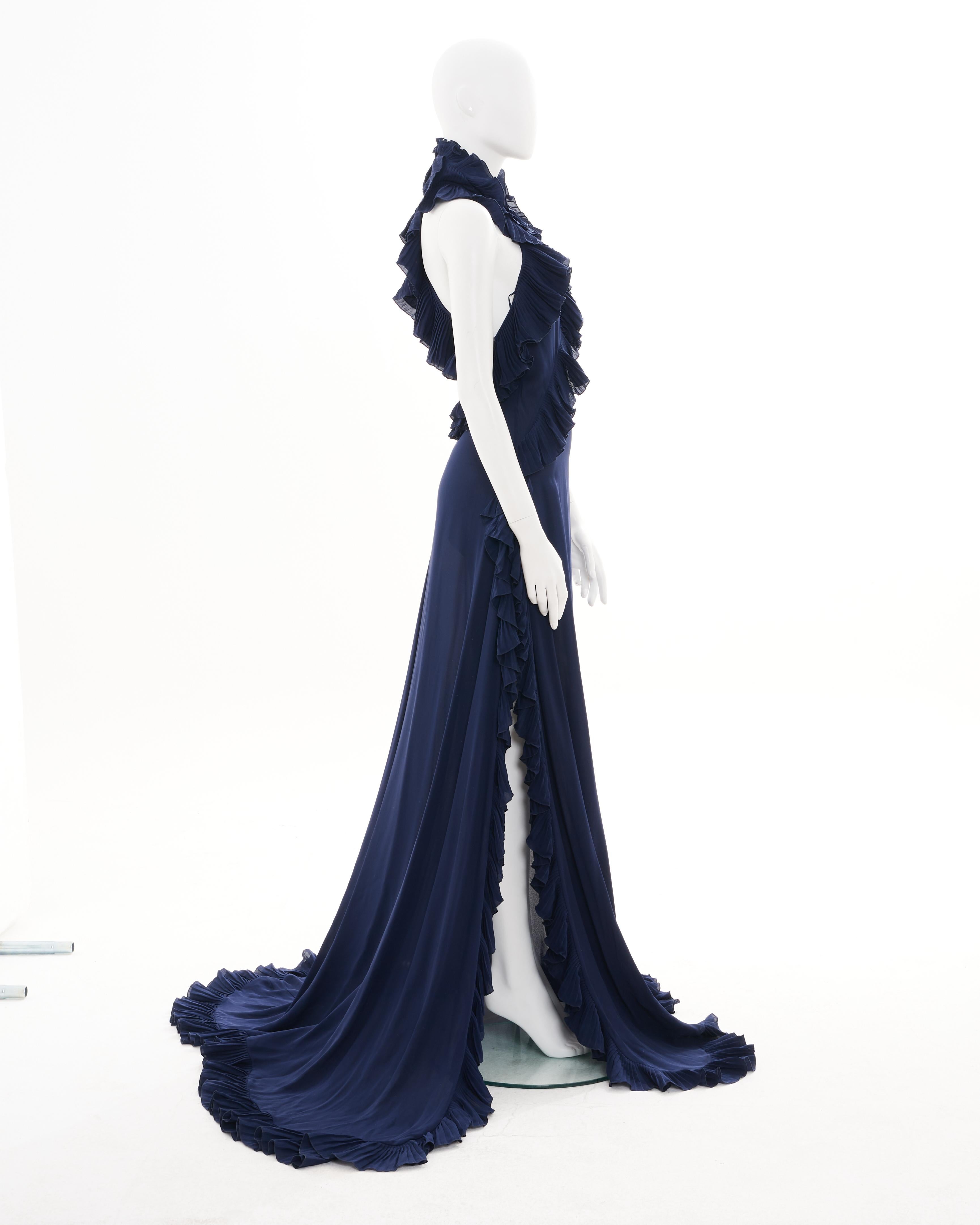 Gucci by Frida Giannini F/W 2012 Blue Silk Ruffle Evening Dress For Sale 1