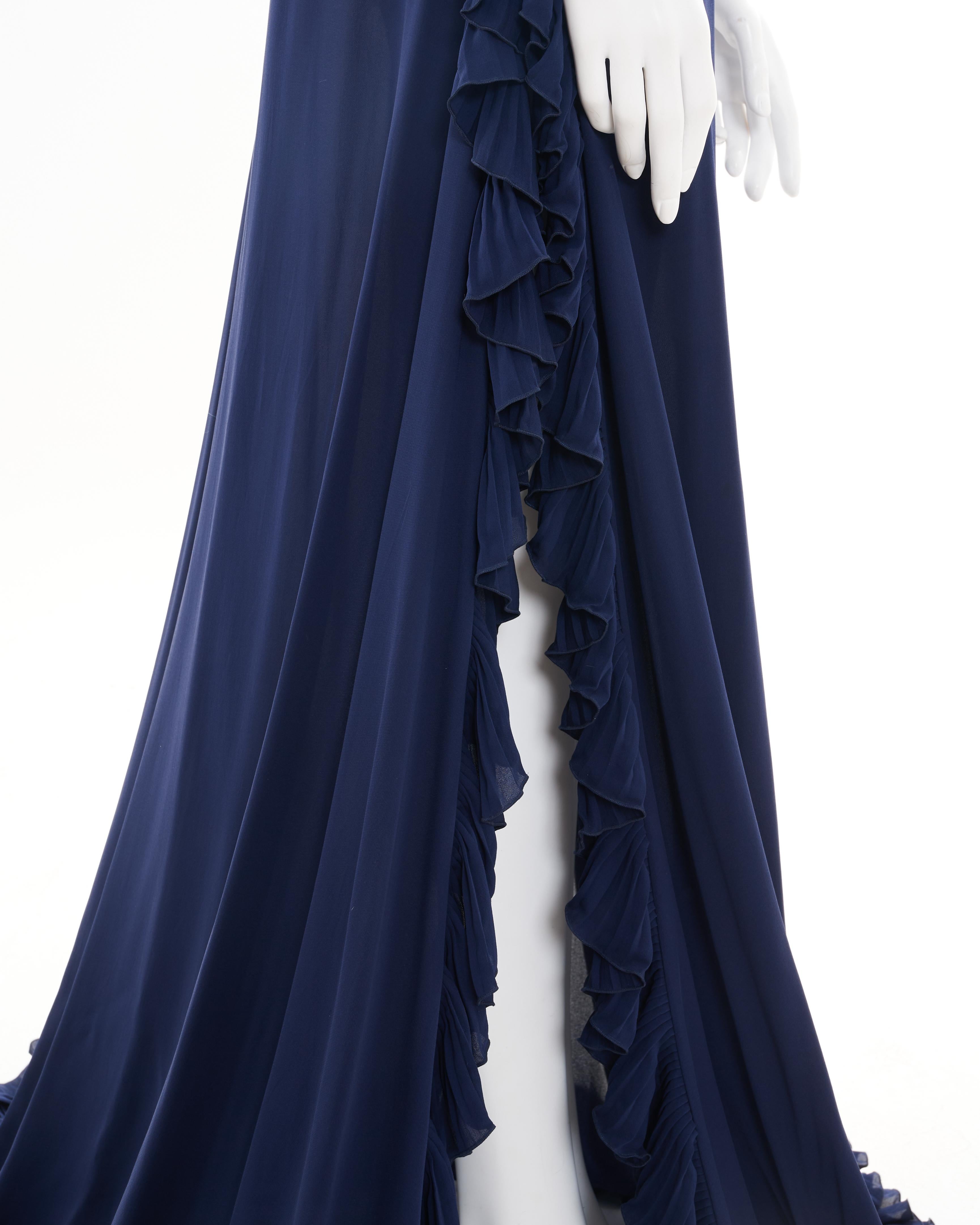 Gucci by Frida Giannini F/W 2012 Blue Silk Ruffle Evening Dress For Sale 3