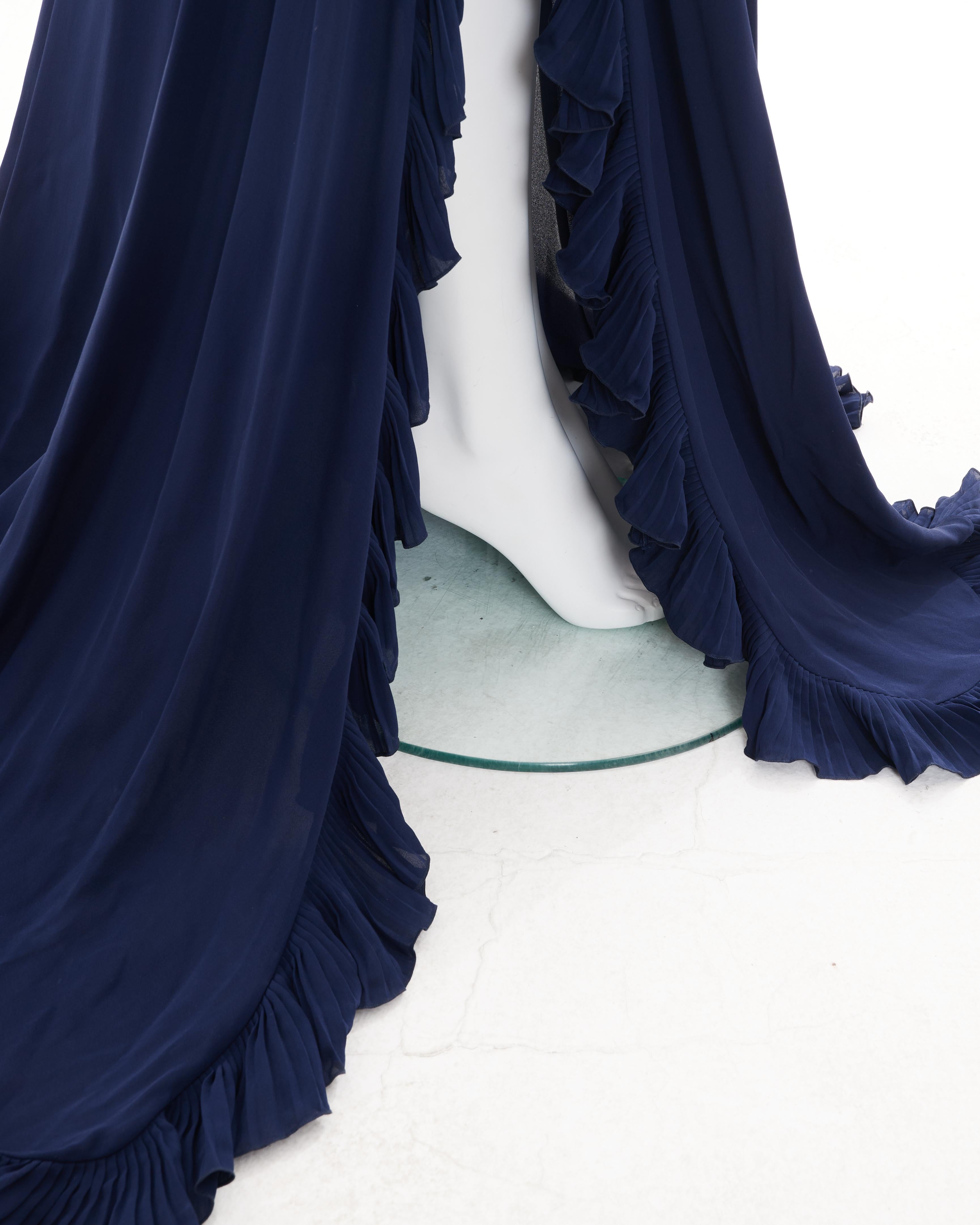 Gucci by Frida Giannini F/W 2012 Blue Silk Ruffle Evening Dress For Sale 4