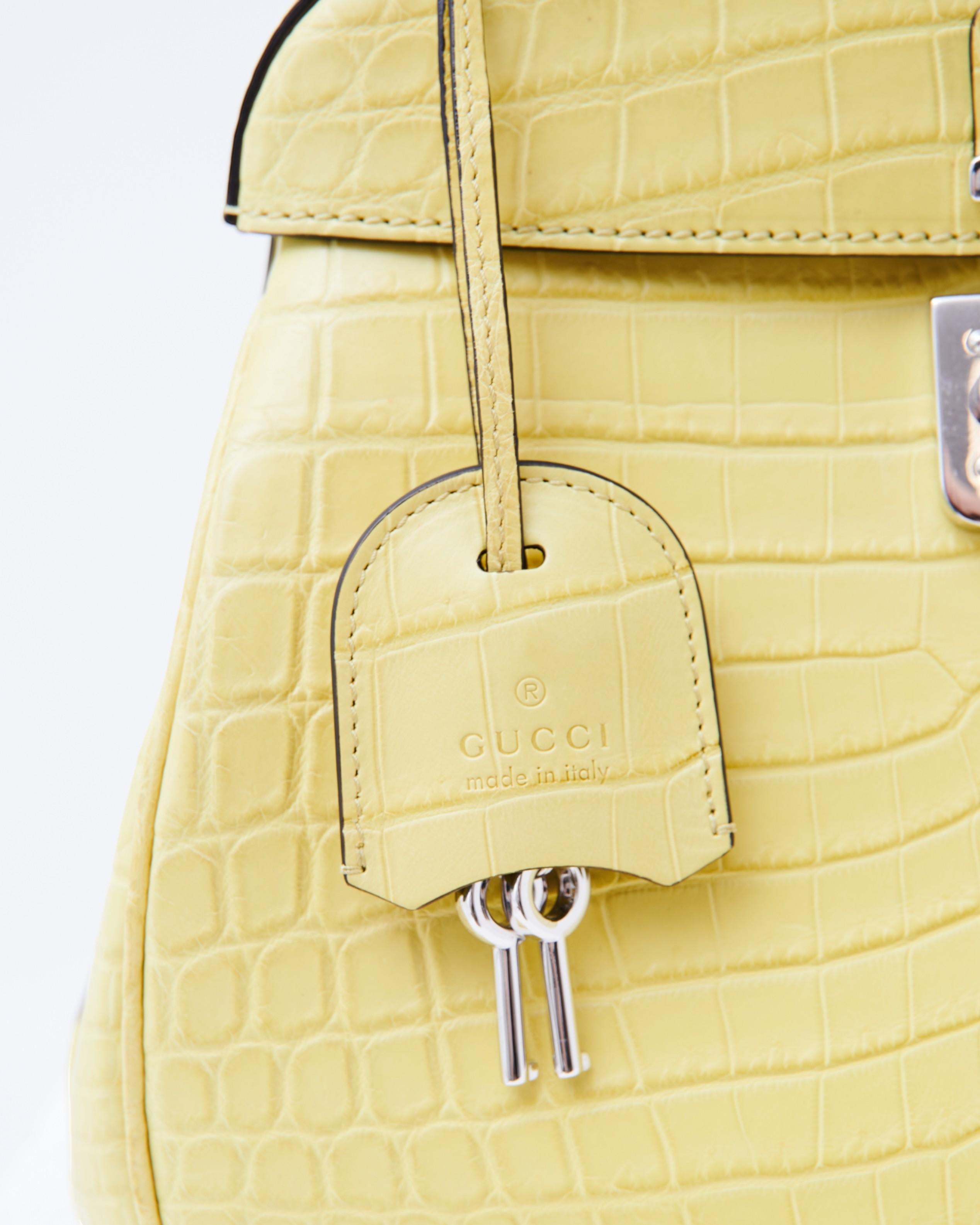 Gucci par Frida Giannini	F/W 2013 Sac Lady Lock en croco jaune en vente 5