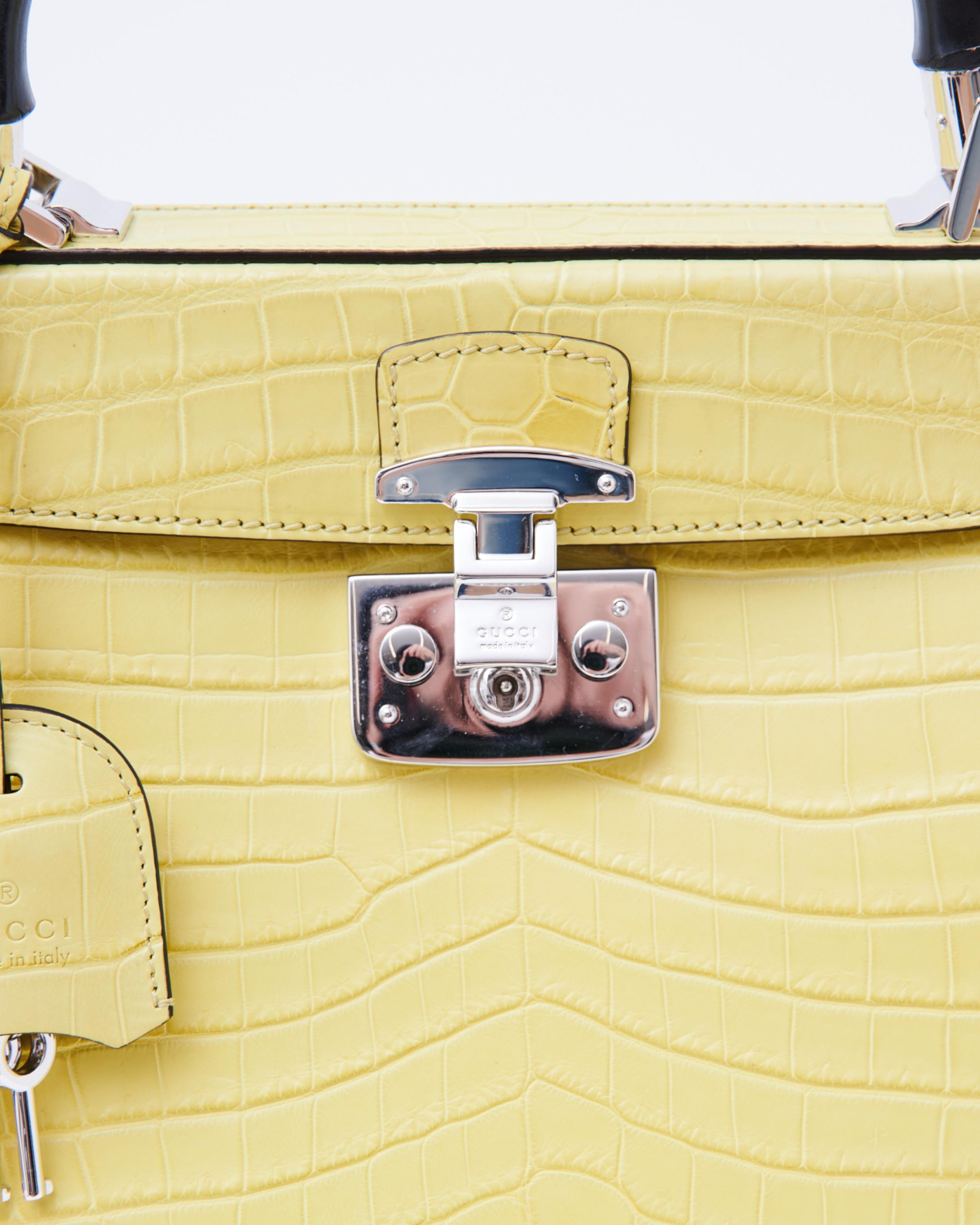 Gucci par Frida Giannini	F/W 2013 Sac Lady Lock en croco jaune en vente 4