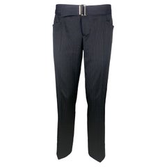GUCCI by Tom Ford - Pantalon en laine rayé noir des années 00 avec ceinture  Taille 8 US 40EU
