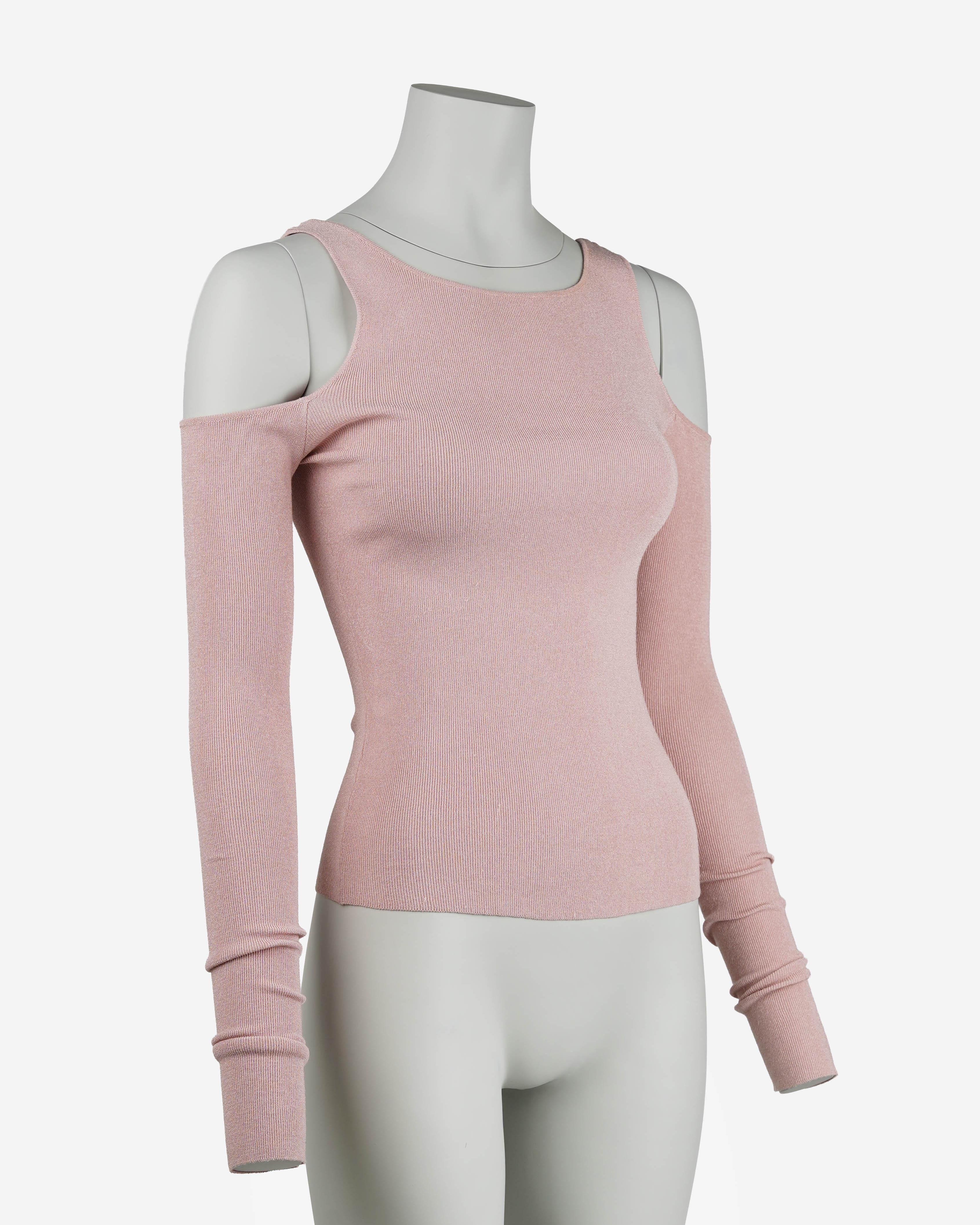 Gucci by Tom Ford 1990s Blush Ribbed Cold-Shoulder Knit Top Size S