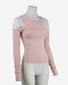 Gucci by Tom Ford 1990s Blush Ribbed Cold-Shoulder Knit Top Size S