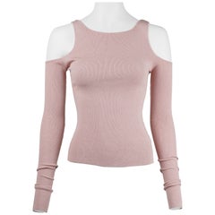 Gucci by Tom Ford 1990s Blush Ribbed Cold-Shoulder Knit Top Size S