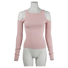 Gucci by Tom Ford 1990s Blush Ribbed Cold-Shoulder Knit Top Size S