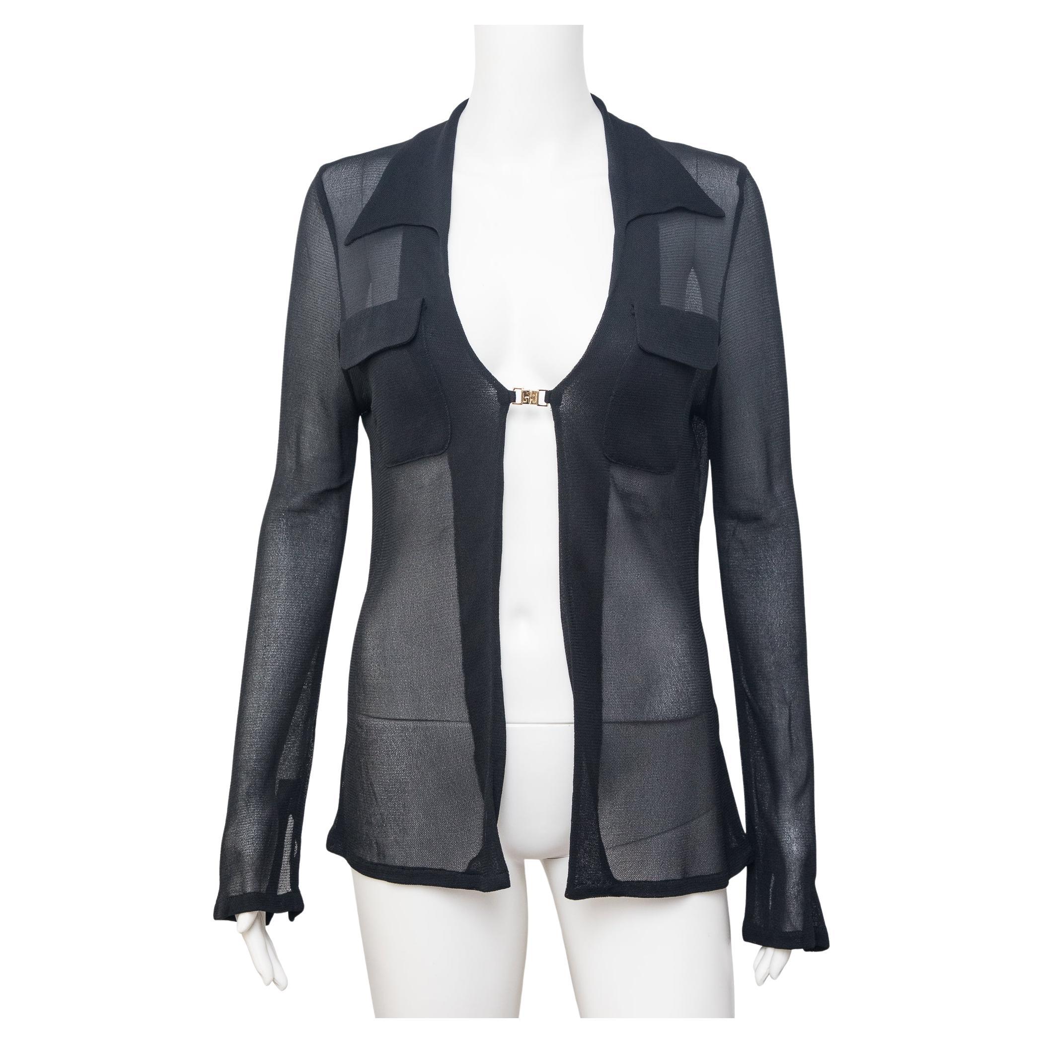 Gucci by Tom Ford 1997 Black Sheer Logo Clasp Cardigan Top size 40