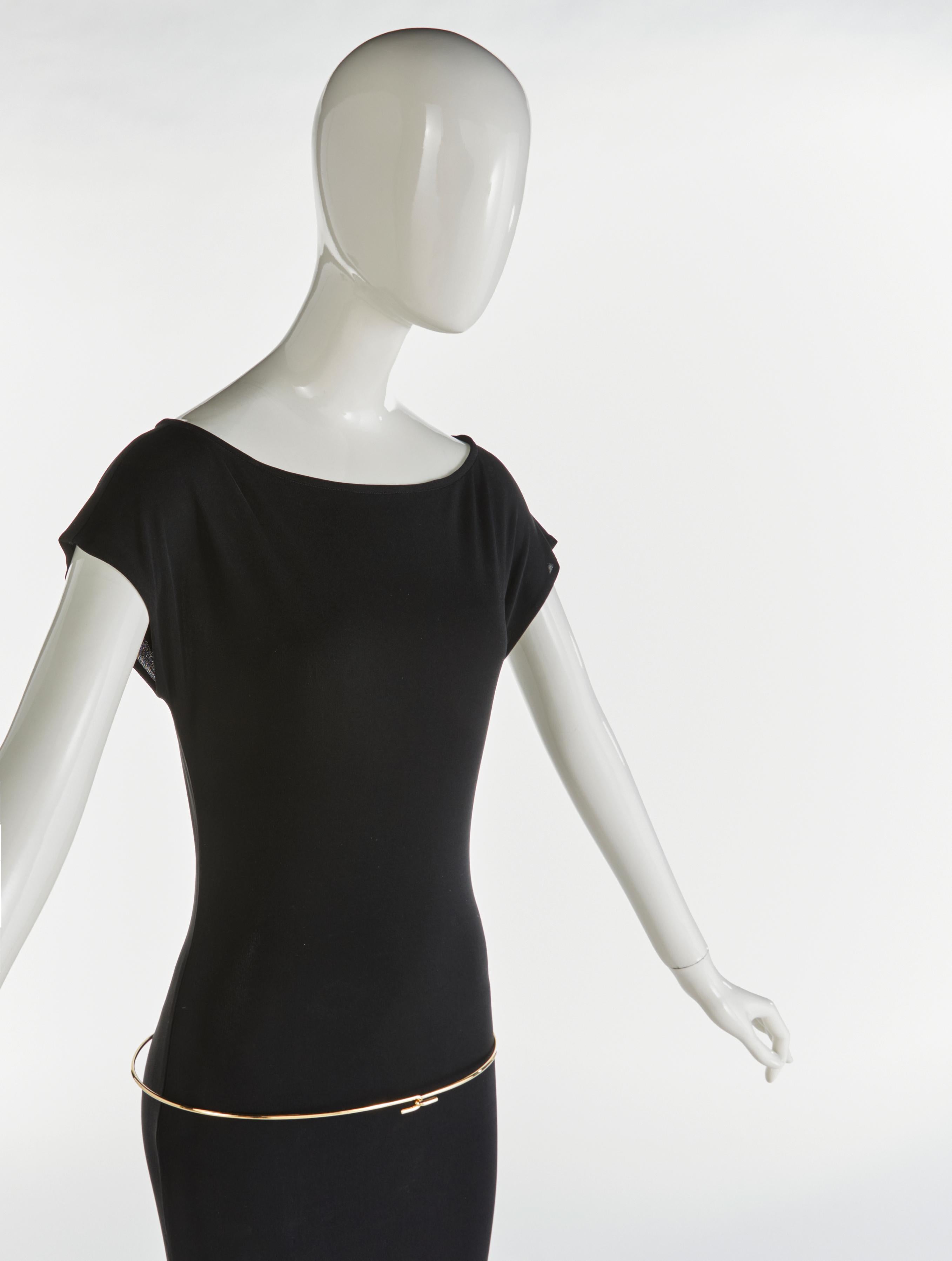 De las mujeres Gucci by Tom Ford 1997 Vestido Negro Semi-Transparente Extra Largo Cinturón con Gancho Ilusorio