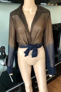 Gucci by Tom Ford 1997 Vintage Sheer Brown & Blue Ombre Silk Tunic Top