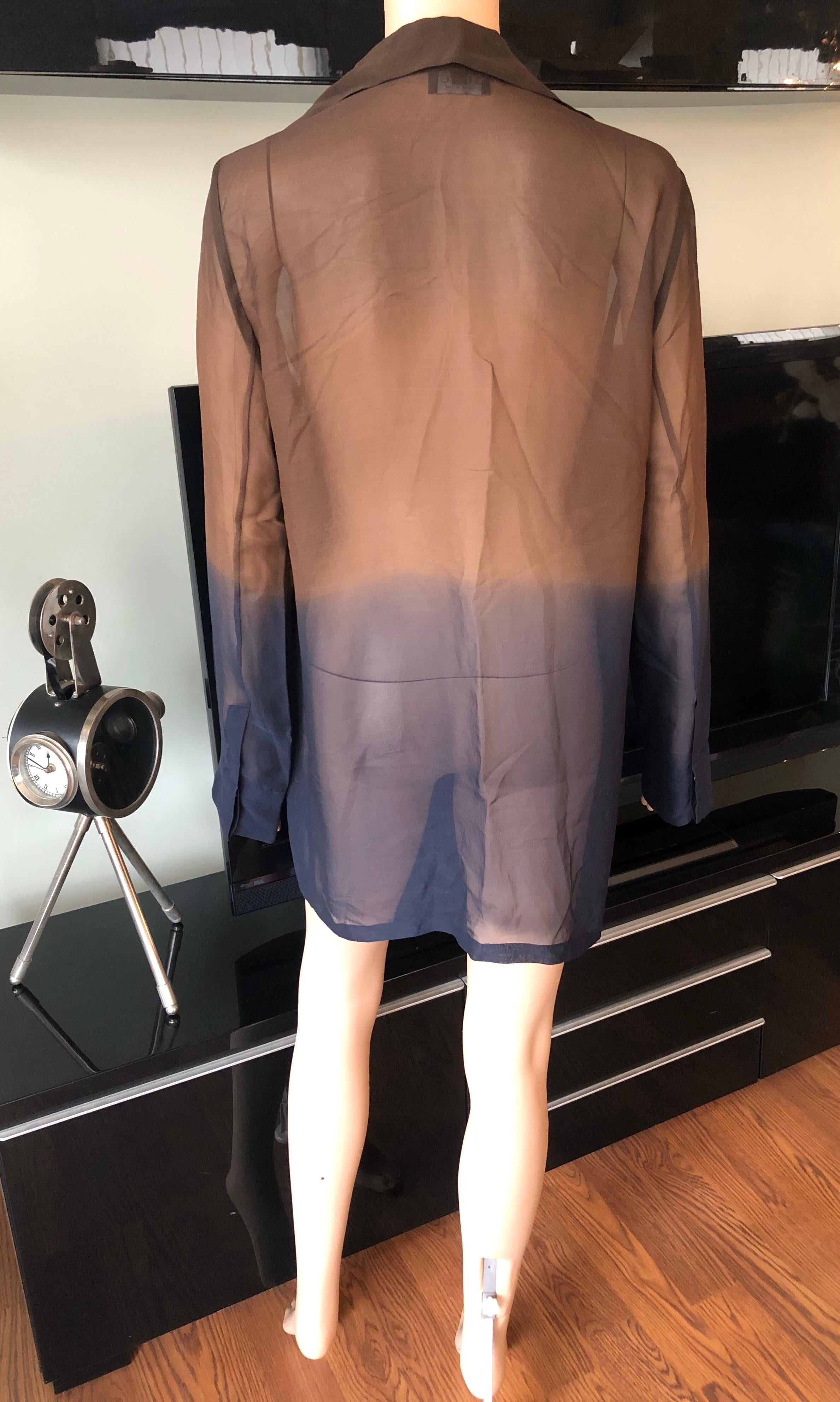 Gucci by Tom Ford 1997 Vintage Sheer Brown & Blue Ombre Silk Tunic Top In Good Condition For Sale In Naples, FL