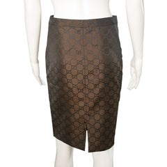 Gucci by Tom Ford 1998 Brown Monogram Pencil Skirt size 42