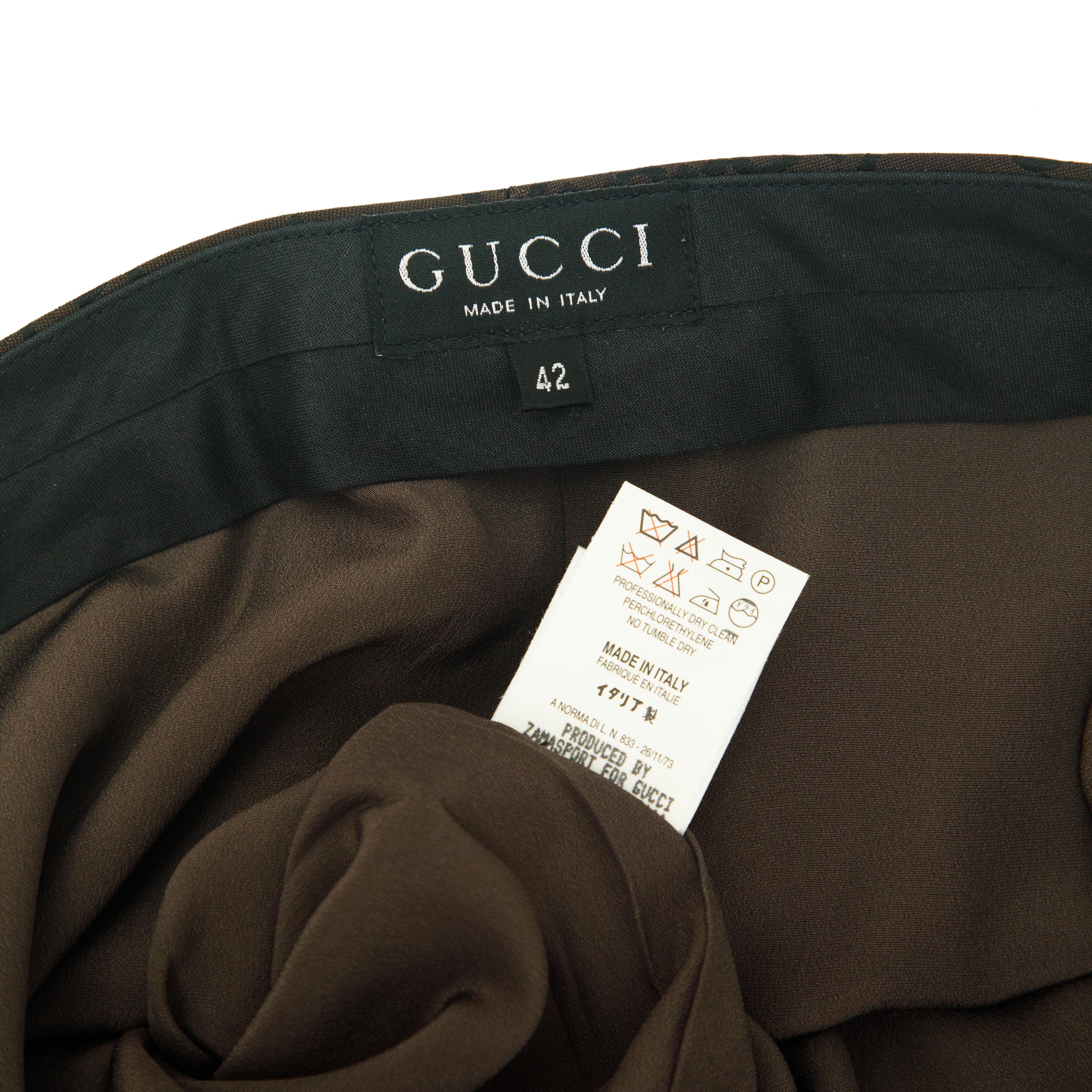 Women's Gucci by Tom Ford 1998 Brown Monogram Pencil Skirt size 42 For Sale