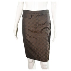 Gucci by Tom Ford 1998 Brown Monogram Pencil Skirt size 42