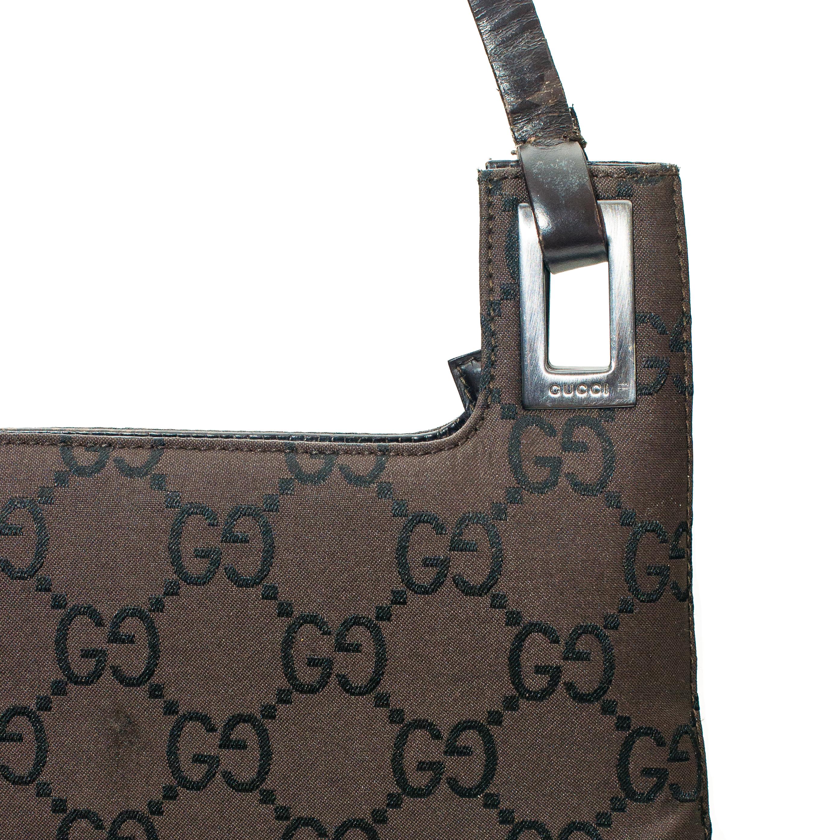 Black Gucci by Tom Ford 1998 Brown Monogram Shoulder Bag For Sale