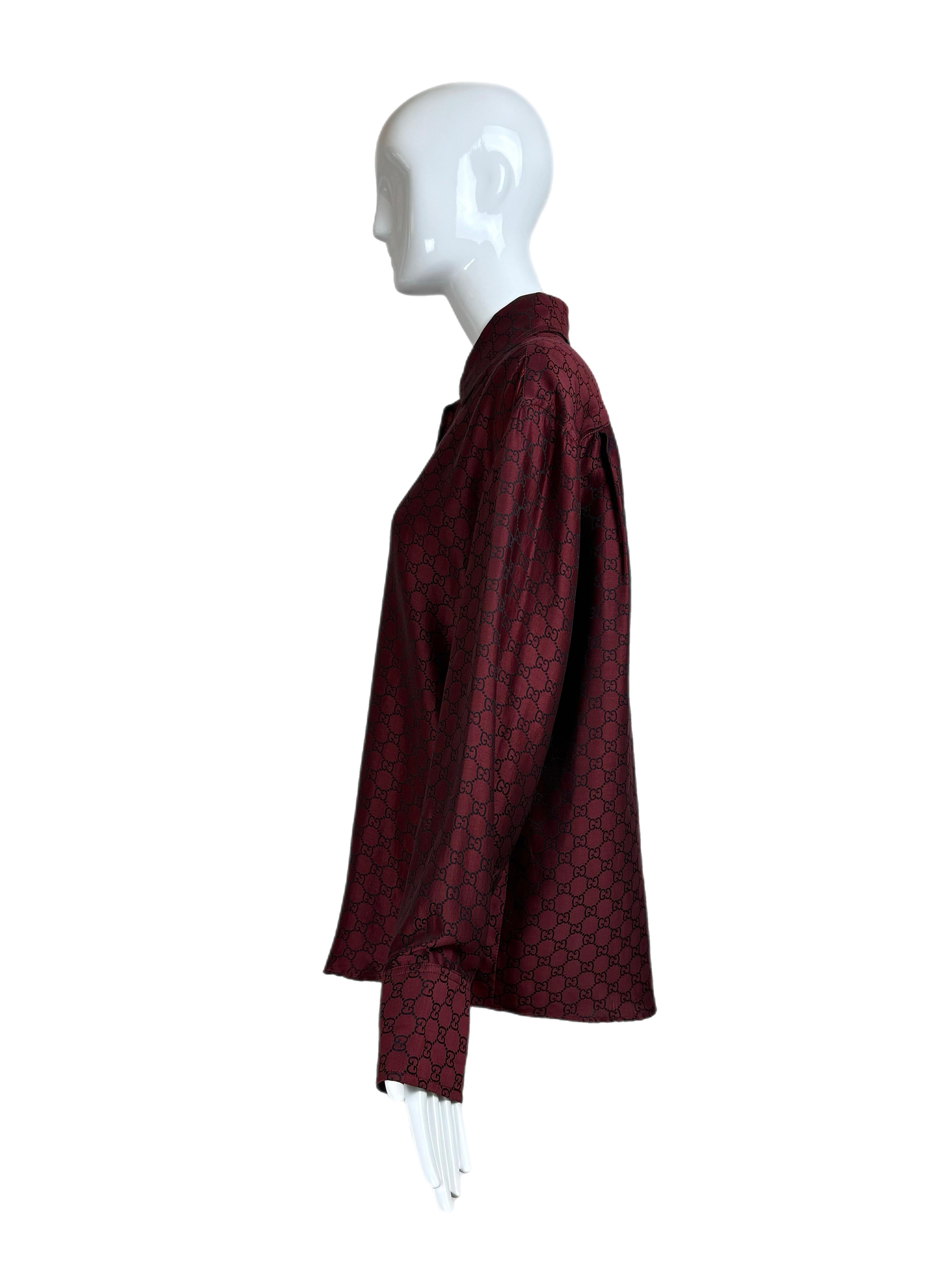 GUCCI by TOM FORD 1998 Vintage gg Logo Schwarzes und rotes Seiden- und Baumwollkleid Shirt aus Seide Herren im Angebot