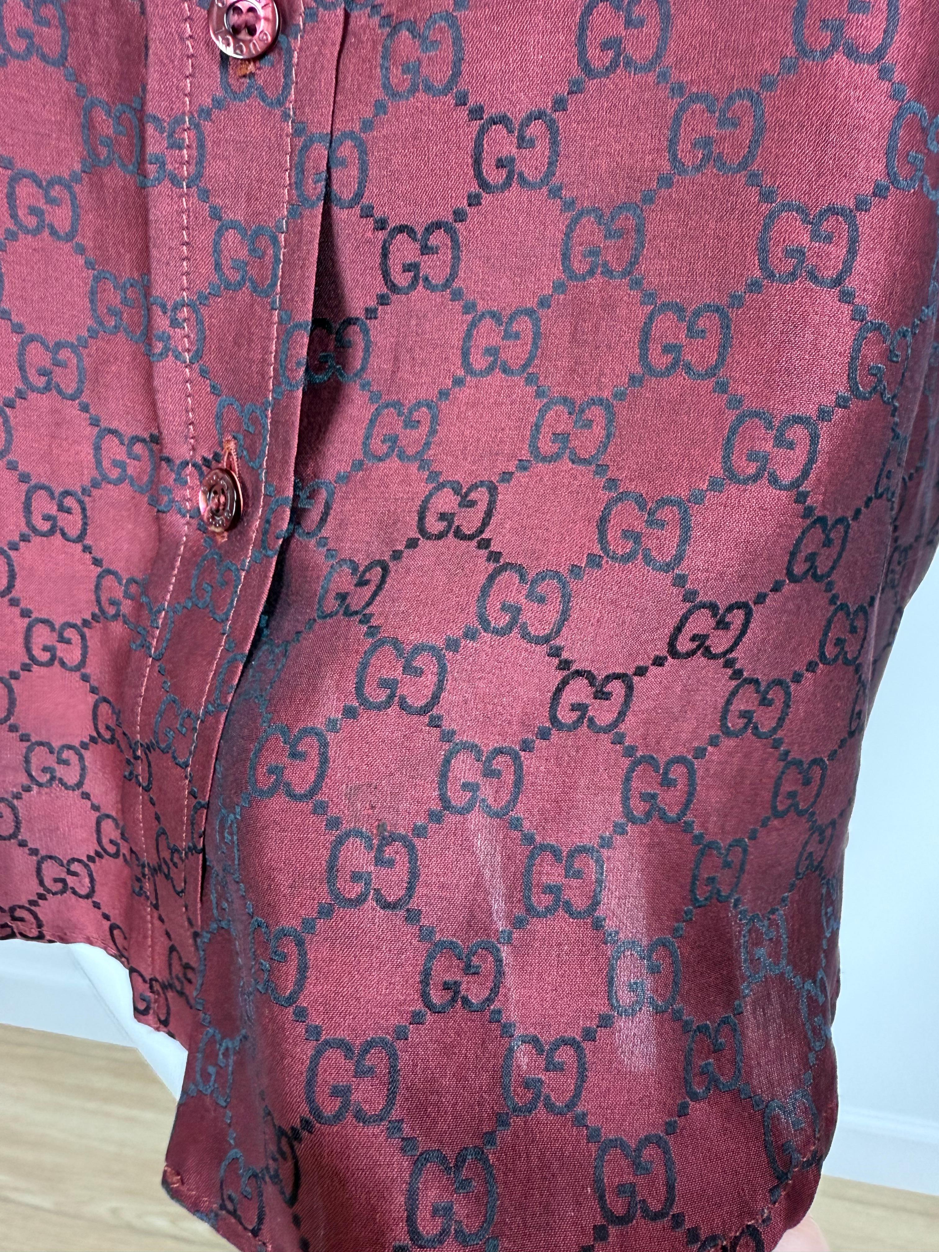GUCCI by TOM FORD 1998 Vintage gg Logo Schwarzes und rotes Seiden- und Baumwollkleid Shirt aus Seide im Angebot 4