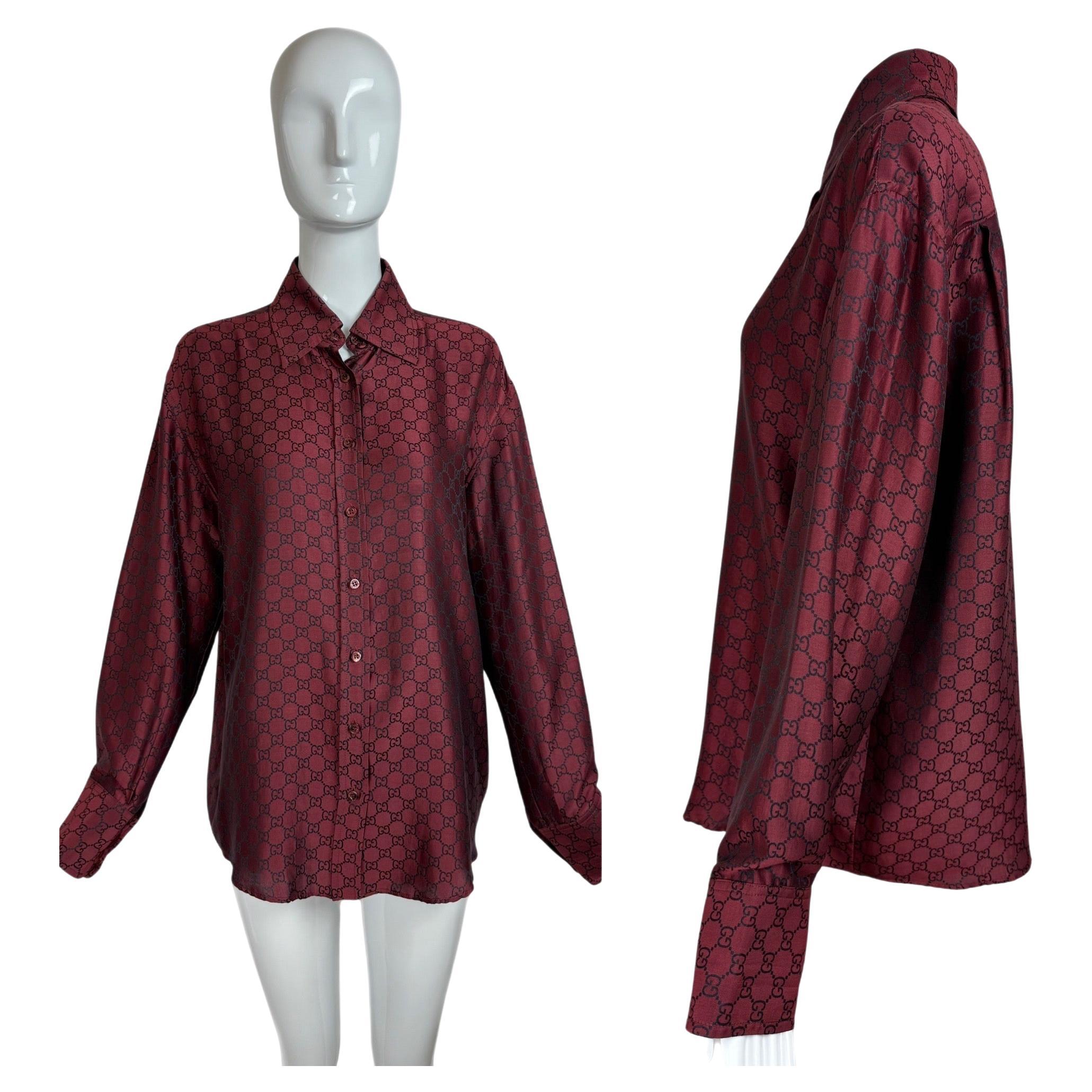 GUCCI by TOM FORD 1998 Vintage gg Logo Schwarzes und rotes Seiden- und Baumwollkleid Shirt aus Seide im Angebot