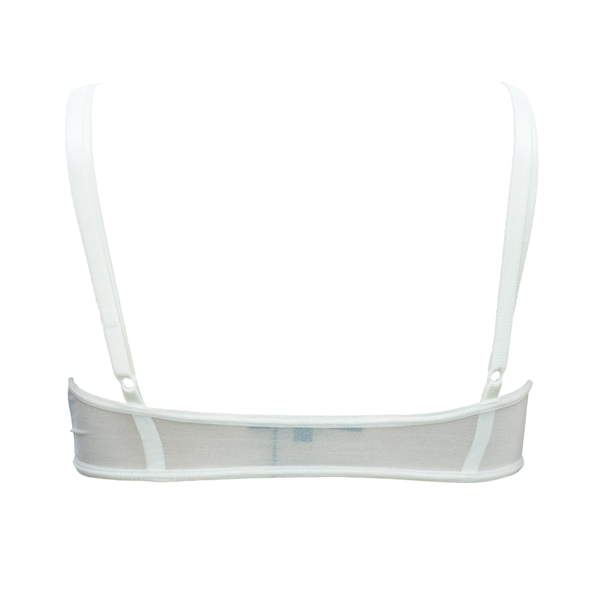 Ruder Than The Rest presents: Spring-summer 1998 Gucci crystal 'G' logo bra in white.

Shown on the runway in monogram fabric. this version we have is arguably rarer to find.

Centre 'G' logo clasp with square Swarovski crystal inlay.

Structured