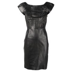 Gucci by Tom Ford 1999 Black Leather Dress with Silk Lining IT40