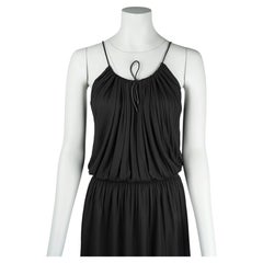 Gucci by Tom Ford 2000 Black Silk Cupro Gathered Dress Leather Strap Detail IT40