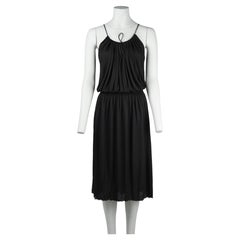 Gucci by Tom Ford 2000 Black Silk Cupro Gathered Dress Leather Strap Detail IT40