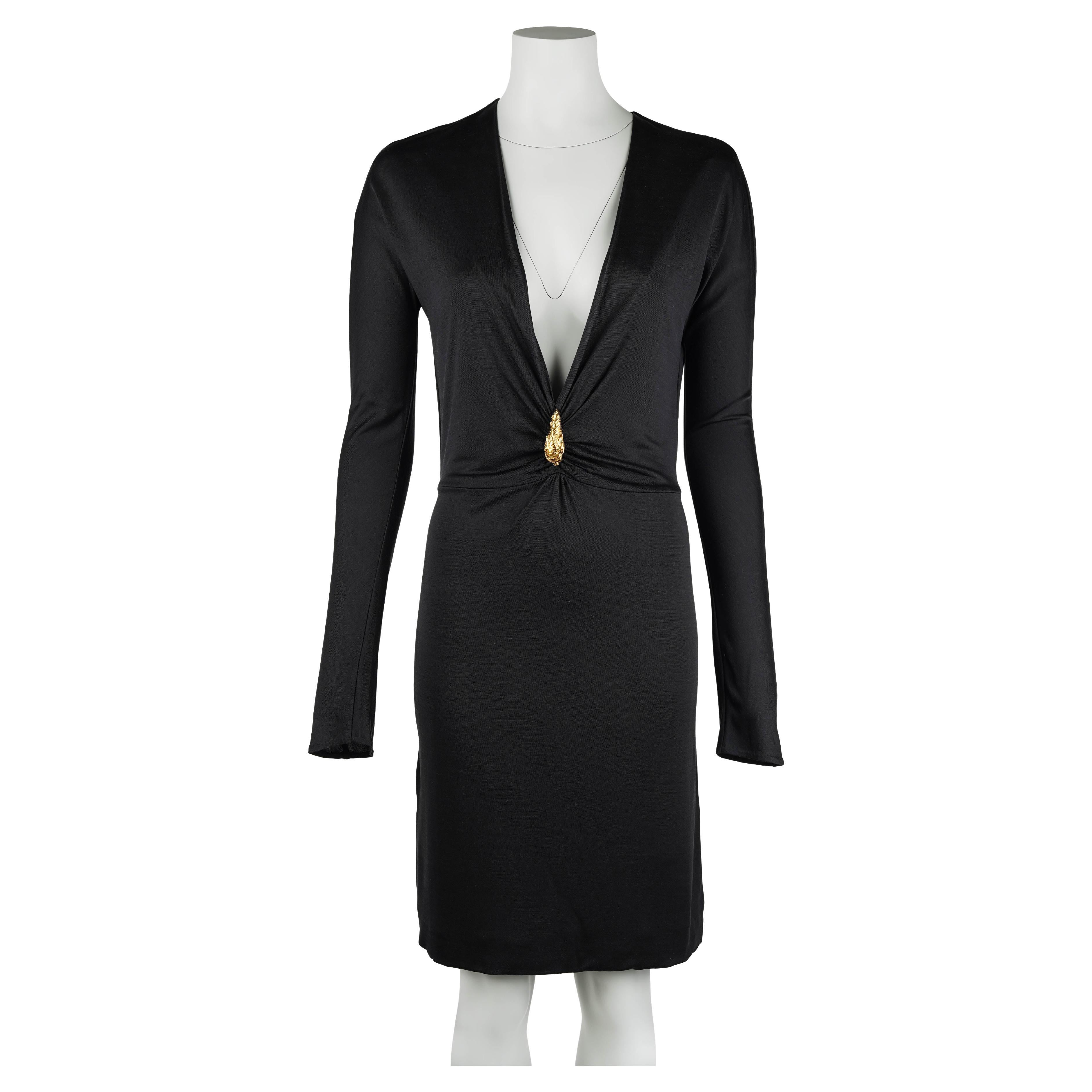 Gucci by Tom Ford 2000 Black Silk Double-Layered Dress with Gold Hardware IT42 im Angebot