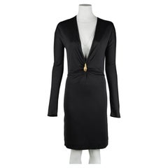 Gucci by Tom Ford 2000 Black Silk Double-Layered Dress with Gold Hardware IT42