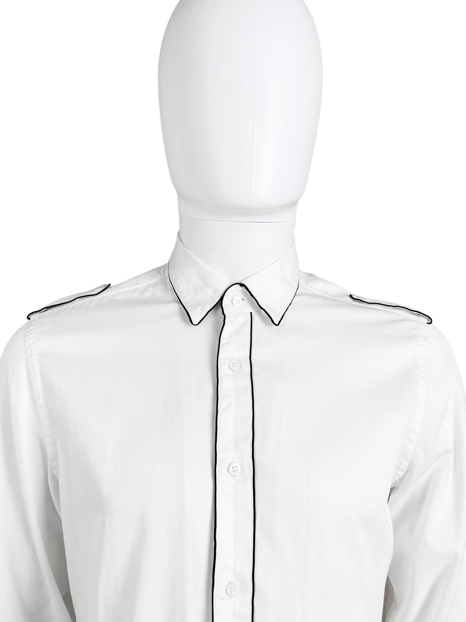 Gucci by Tom Ford 2000's Military Black Lined White Shirt Excellent état - En vente à Caserta, IT