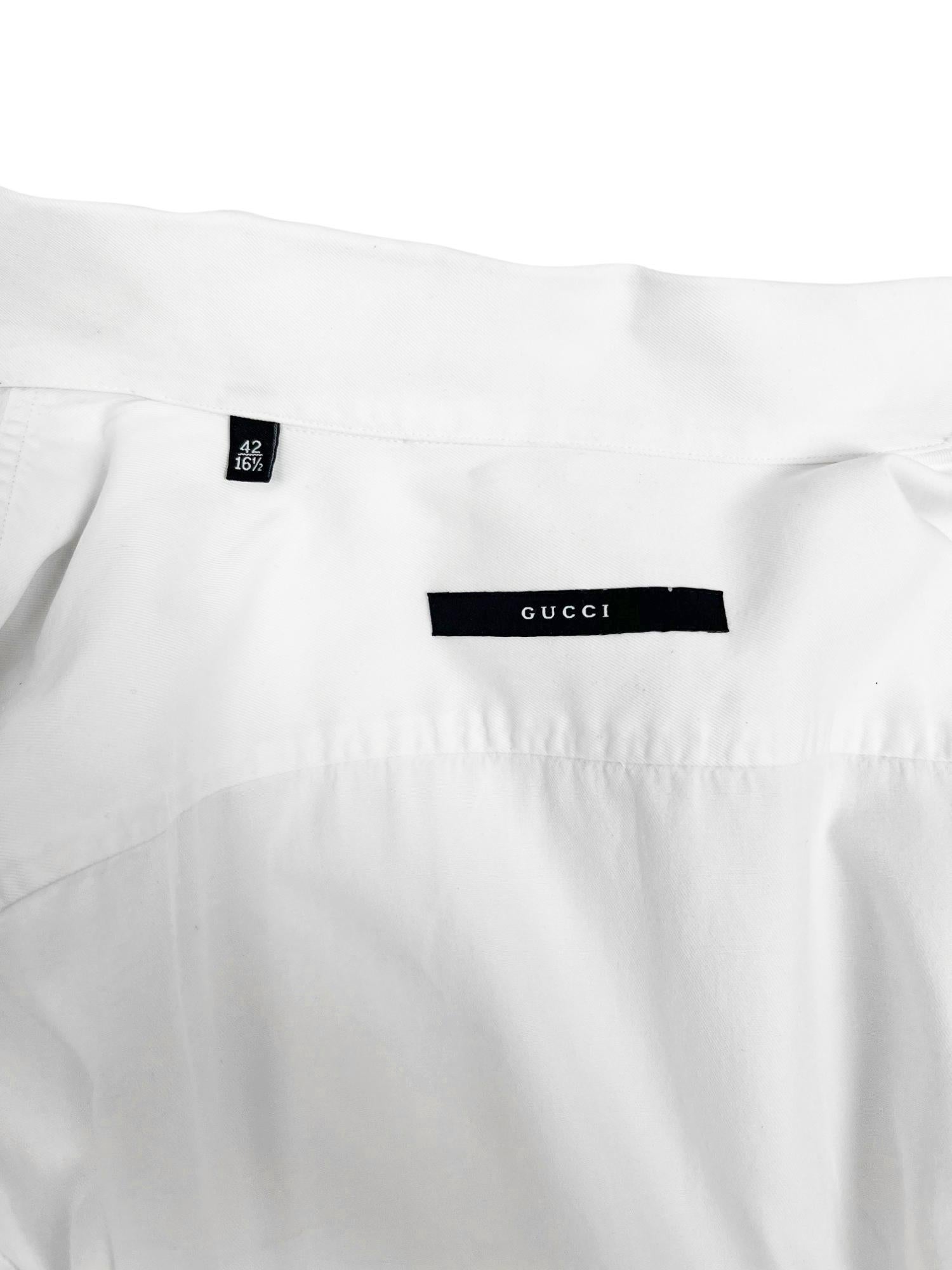 Gucci by Tom Ford 2000's Military Black Lined White Shirt en vente 4