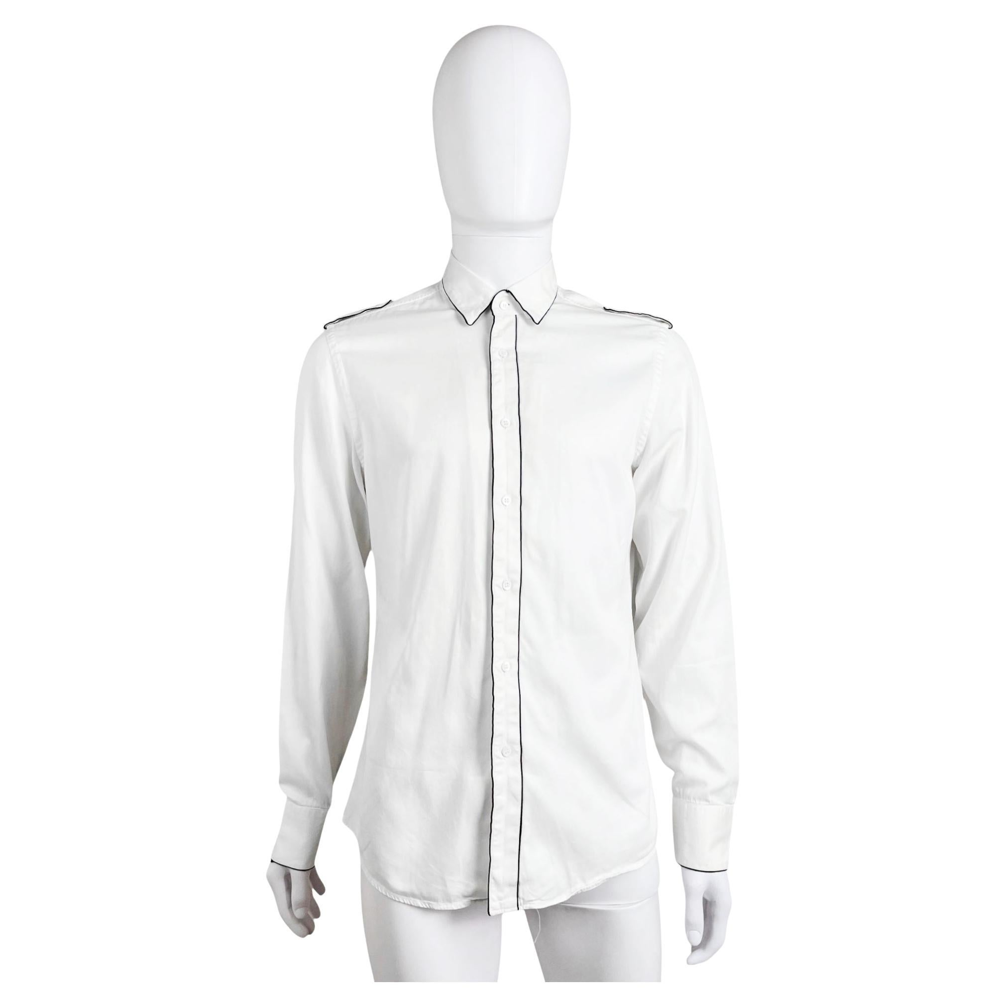 Gucci by Tom Ford 2000's Military Black Lined White Shirt