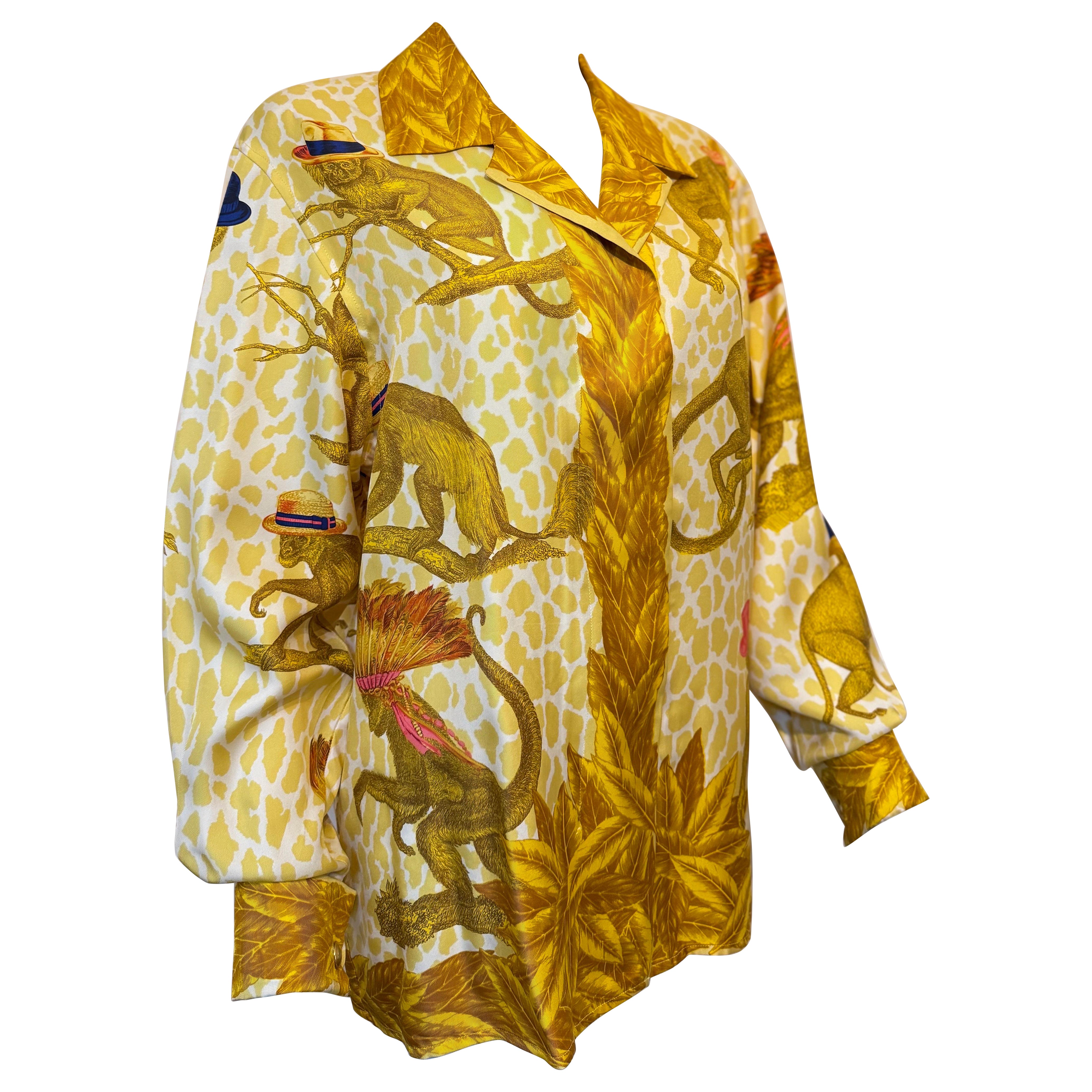 Camisa de seda Gucci by Tom Ford 2000 con el icónico estampado de monos en venta