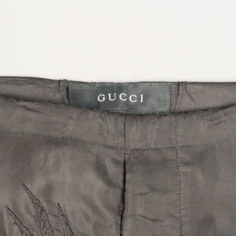 GUCCI by TOM FORD 2001 L Black Dragon Embroidered Silk Wide Leg Karate ...