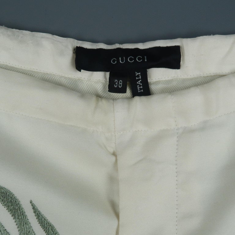 GUCCI by TOM FORD 2001 XL Red Dragon Embroidered Silk Wide Leg Karate Pants