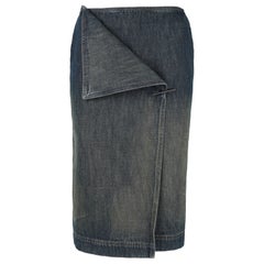 Gucci by Tom Ford 2001 Sculptural Denim Wrap Skirt with Logo Pin IT38