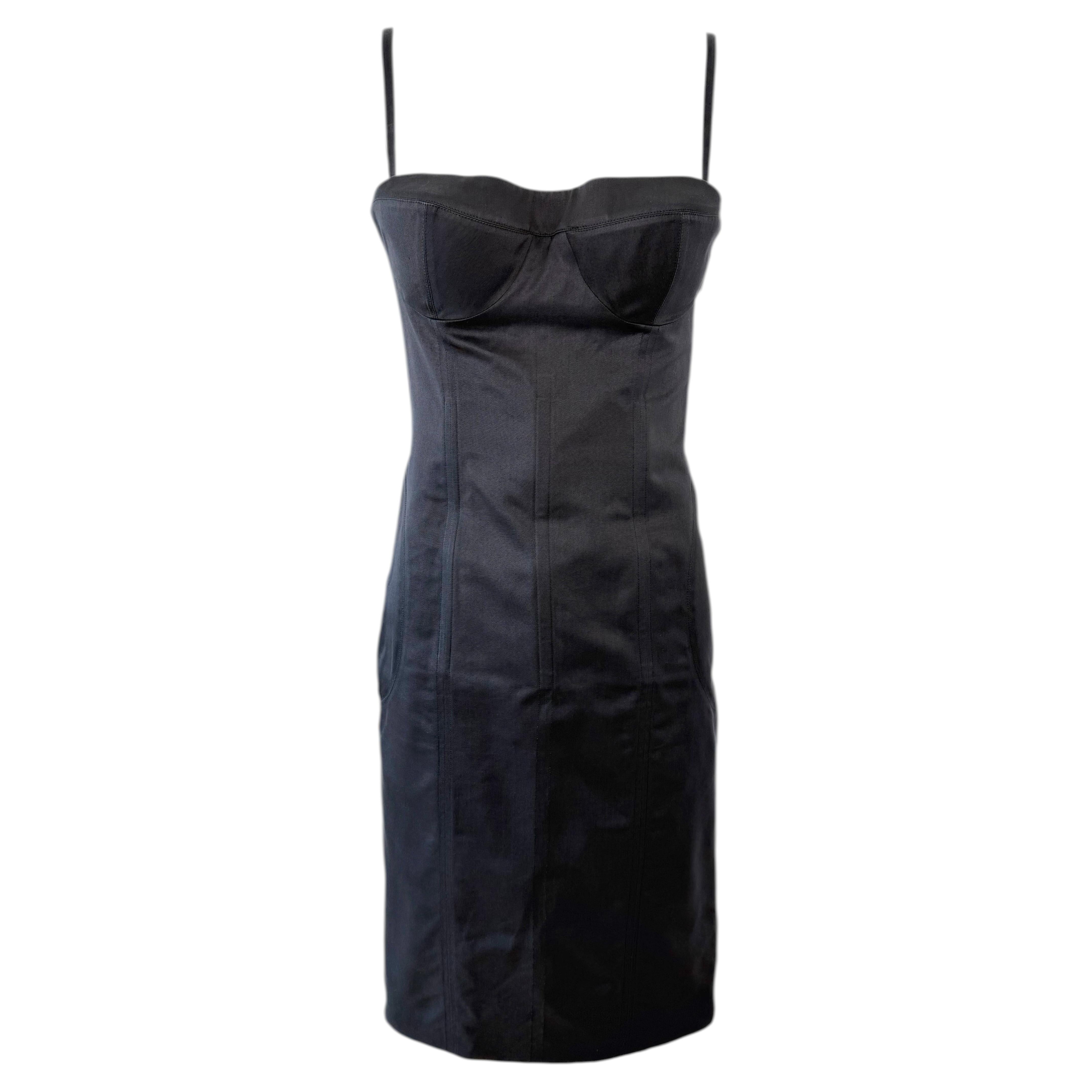 GUCCI by TOM FORD 2001 Vintage Black Cone Bra Hard Boned Corset Dress