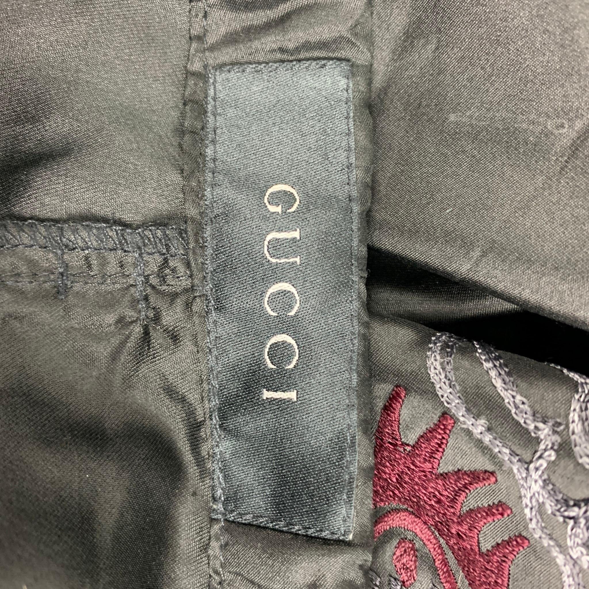 GUCCI by TOM FORD 2001 XL Black Dragon Embroidered Silk Wide Leg Karate Pants 5