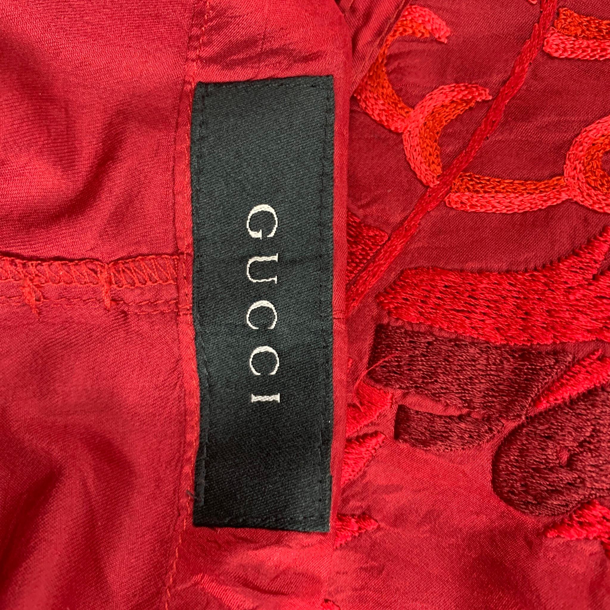 GUCCI by TOM FORD 2001 XL Red Dragon Embroidered Silk Wide Leg Karate Pants 5