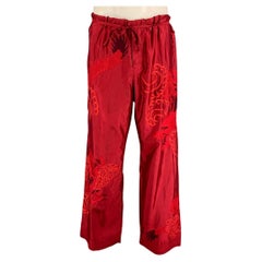Vintage GUCCI by TOM FORD 2001 XL Red Dragon Embroidered Silk Wide Leg Karate Pants