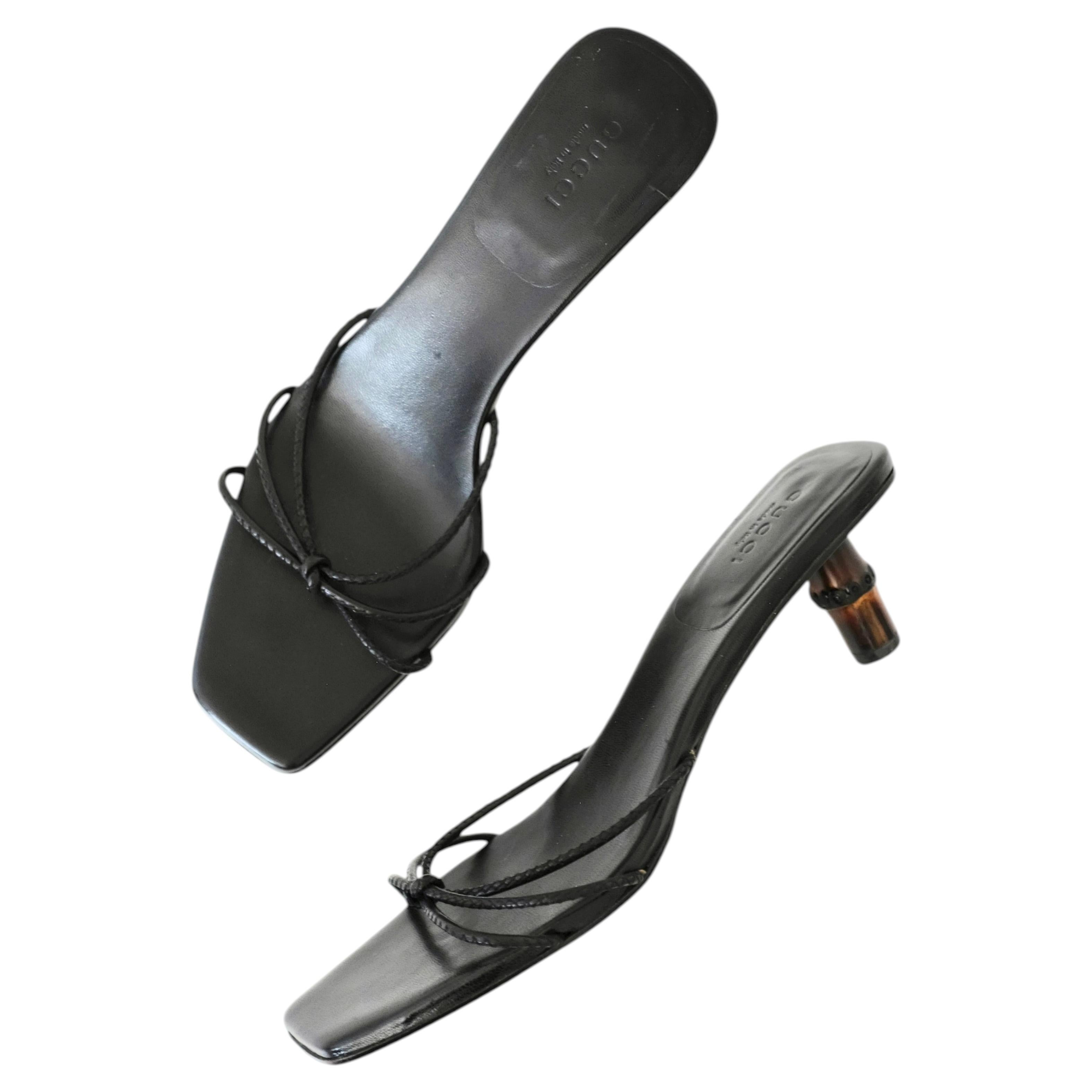 Gucci by Tom Ford 2002 Dark Brown Leather Bamboo Sandals (7.5)