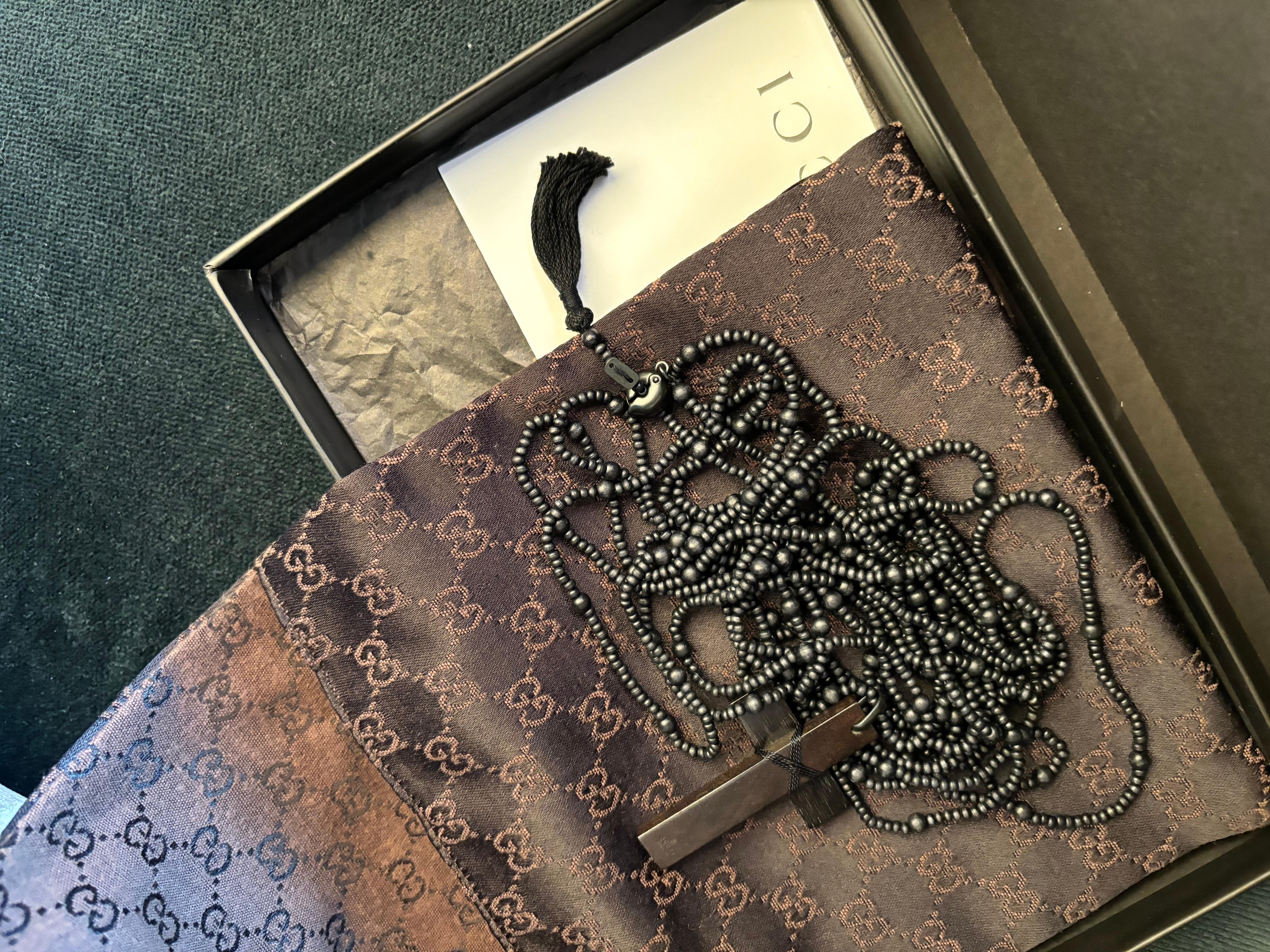 Women's or Men's GUCCI by TOM FORD 2002 Vintage Runway Rosary Wood Cross Bead Necklace
