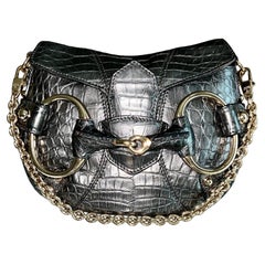 GUCCI by Tom Ford 2003/4 Exotische Krokodilhaut Metallic Grau Horsebit Clutch Bag