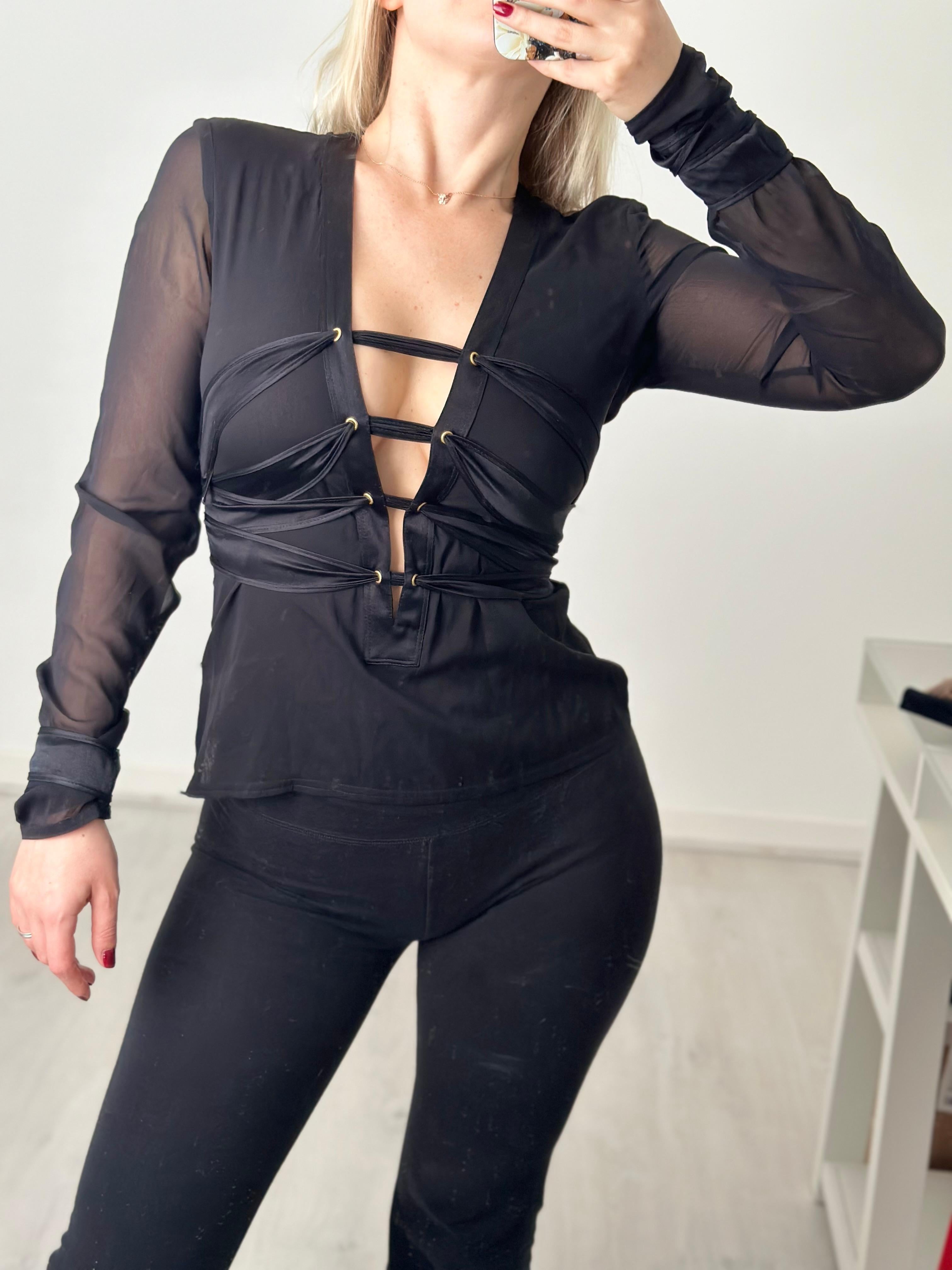 Gucci by Tom Ford 2003 black Bondage top blouse For Sale 4