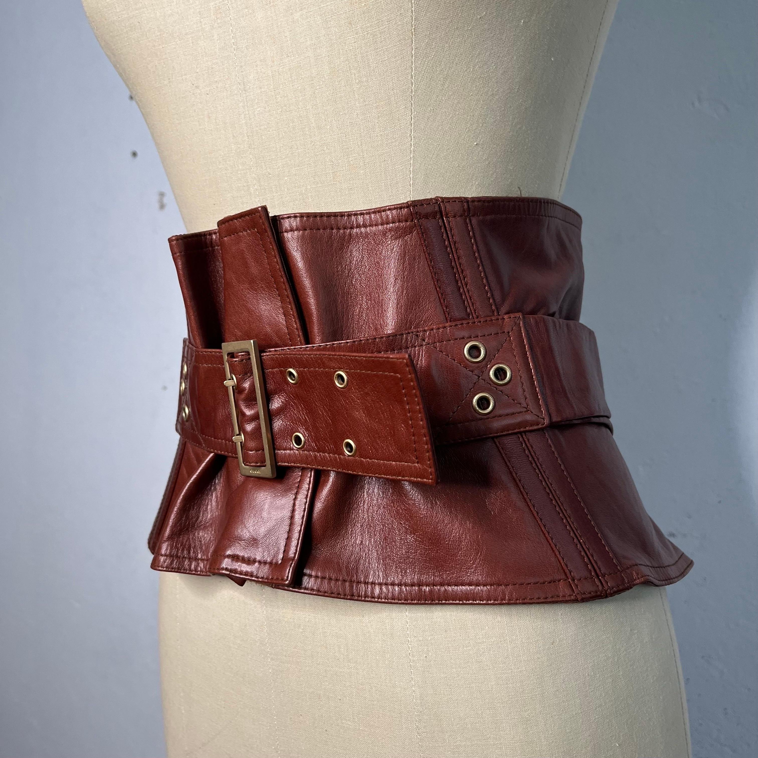 brown leather corset belt