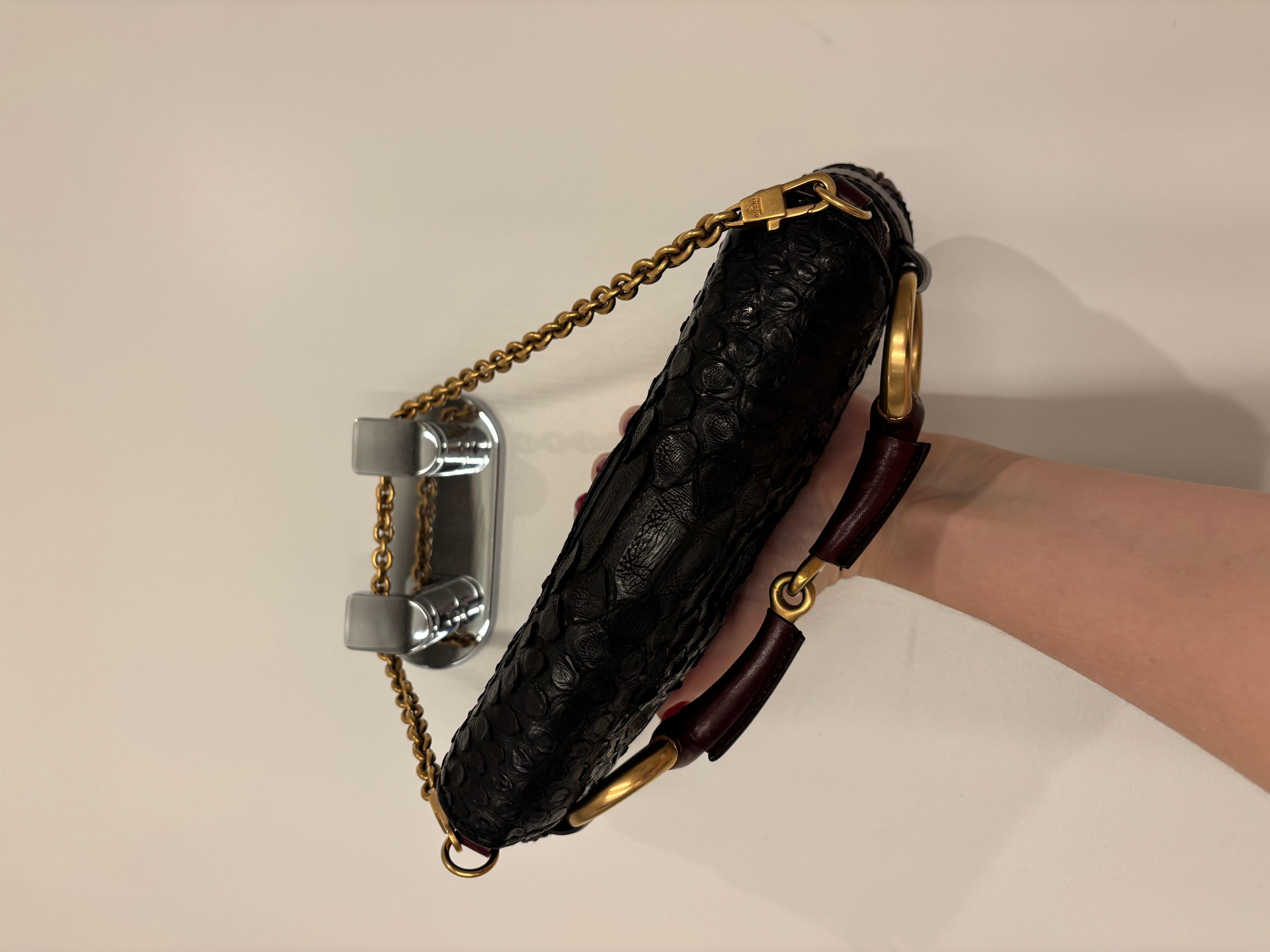 Women's GUCCI by TOM FORD 2003 vintage snake embossed leather bag horsebit chain