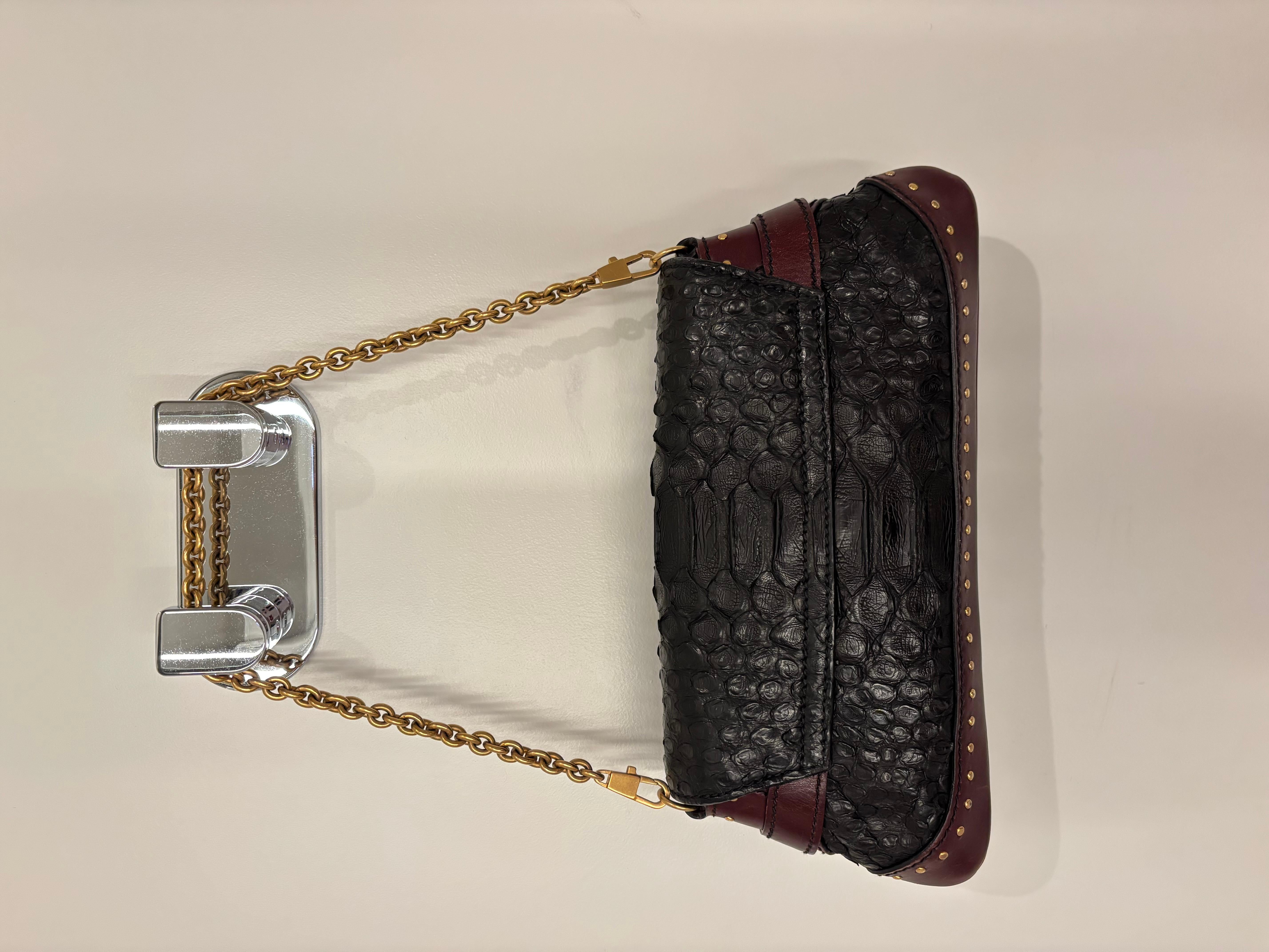 GUCCI by TOM FORD 2003 vintage snake embossed leather bag horsebit chain 1